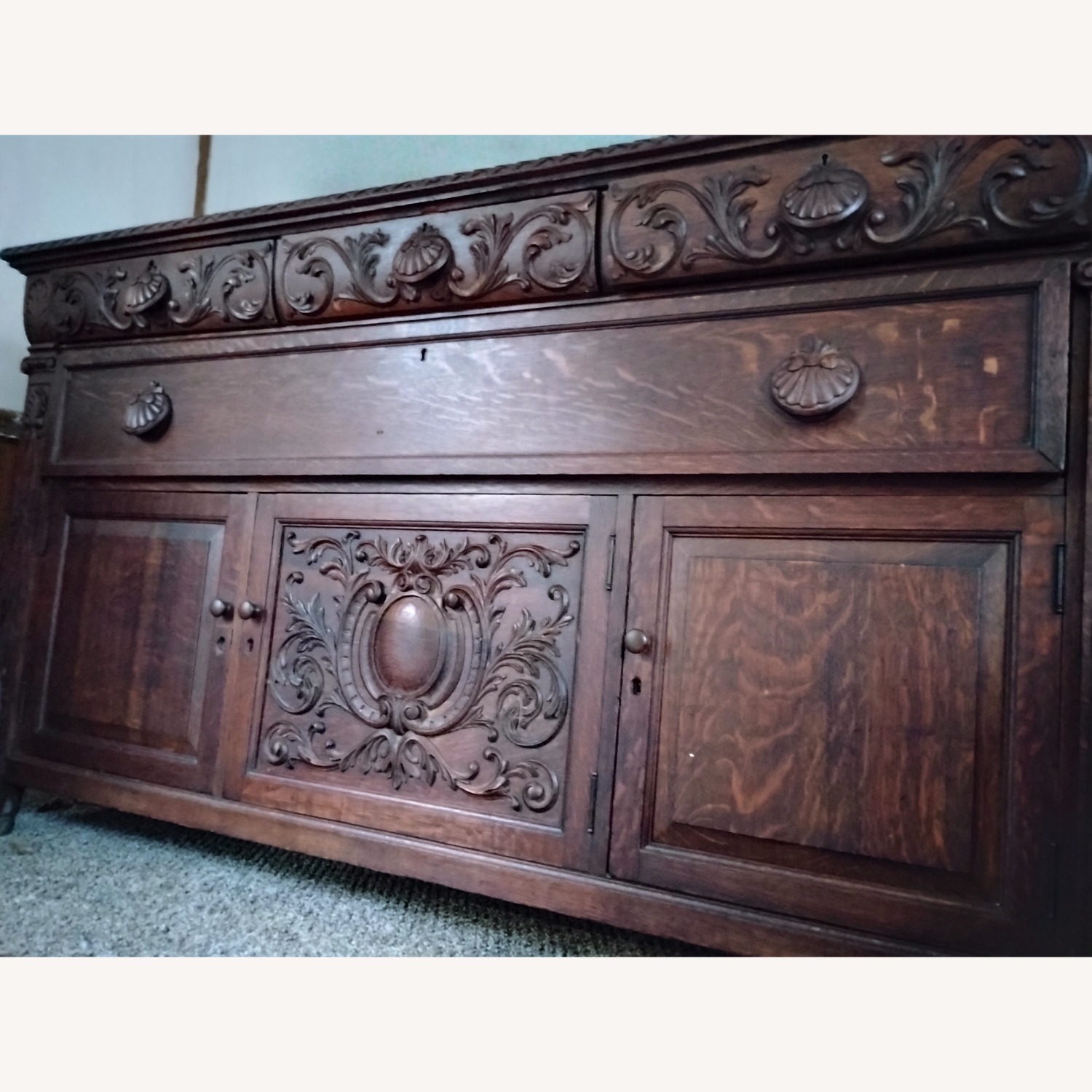 Vintage/Antique Dark Brown Wood Sideboard - image-1