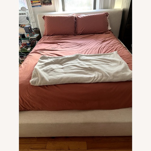 Used Castlery Dawson Beach Linen Fabric Queen Bed for sale on AptDeco