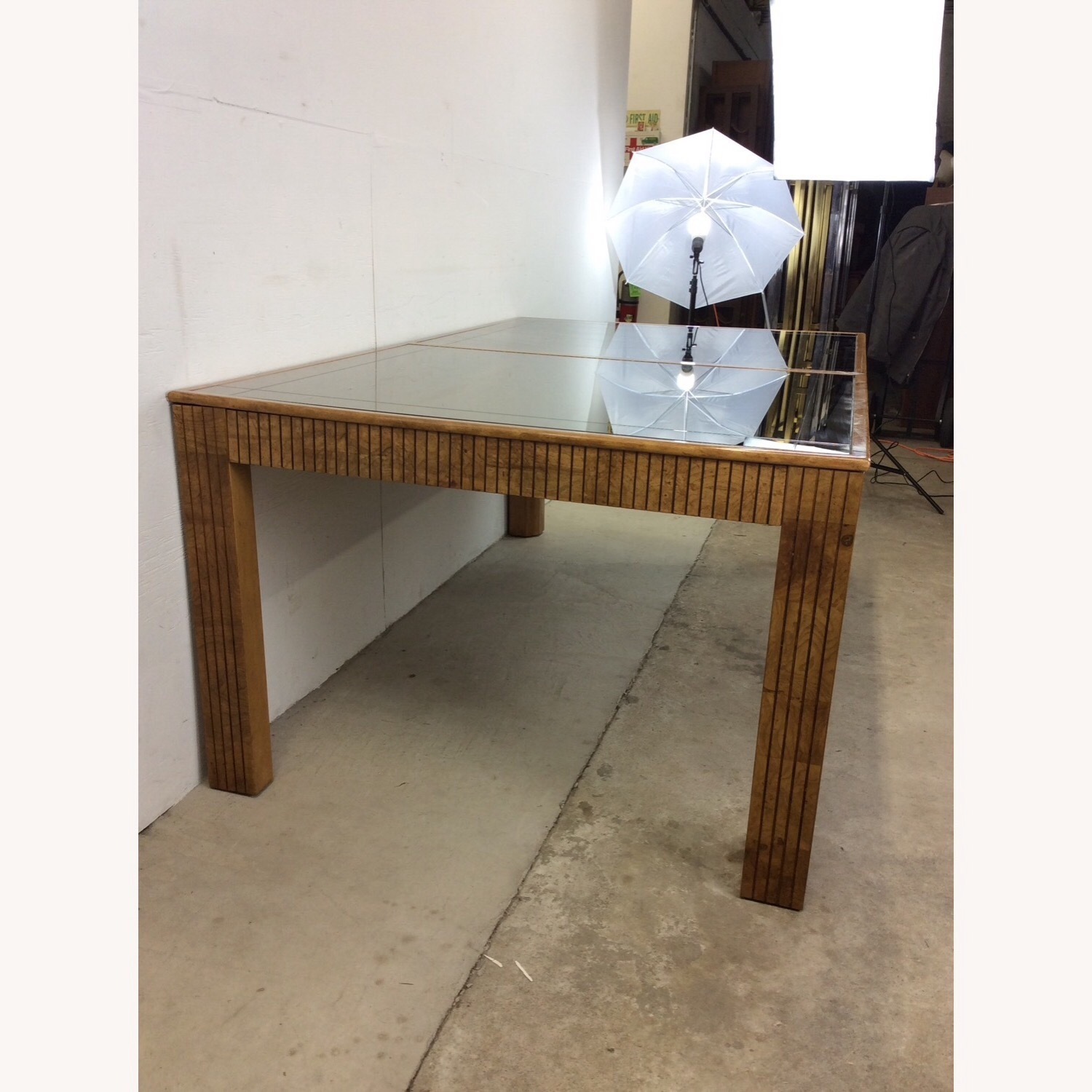 Burlwood Dining Table Mirrored Glass Top  - image-6