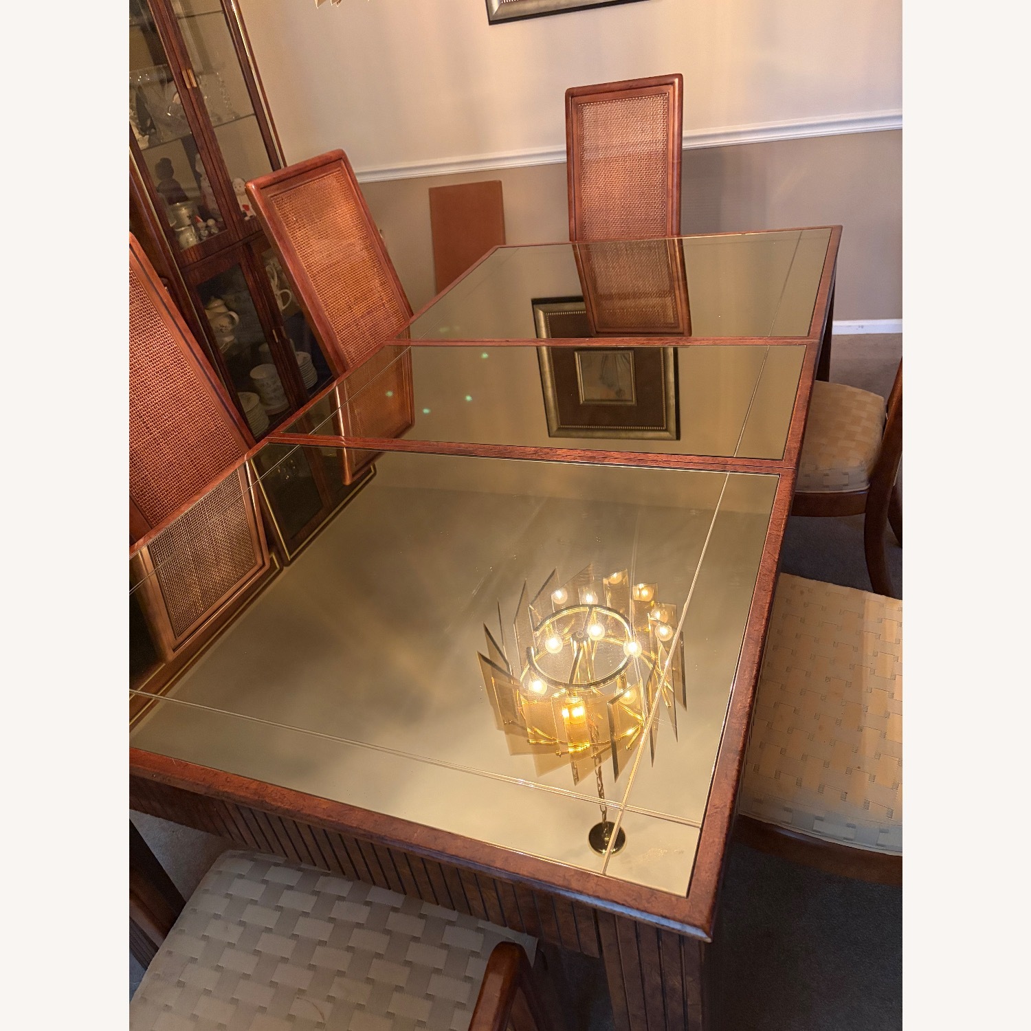 Burlwood Dining Table Mirrored Glass Top  - image-2