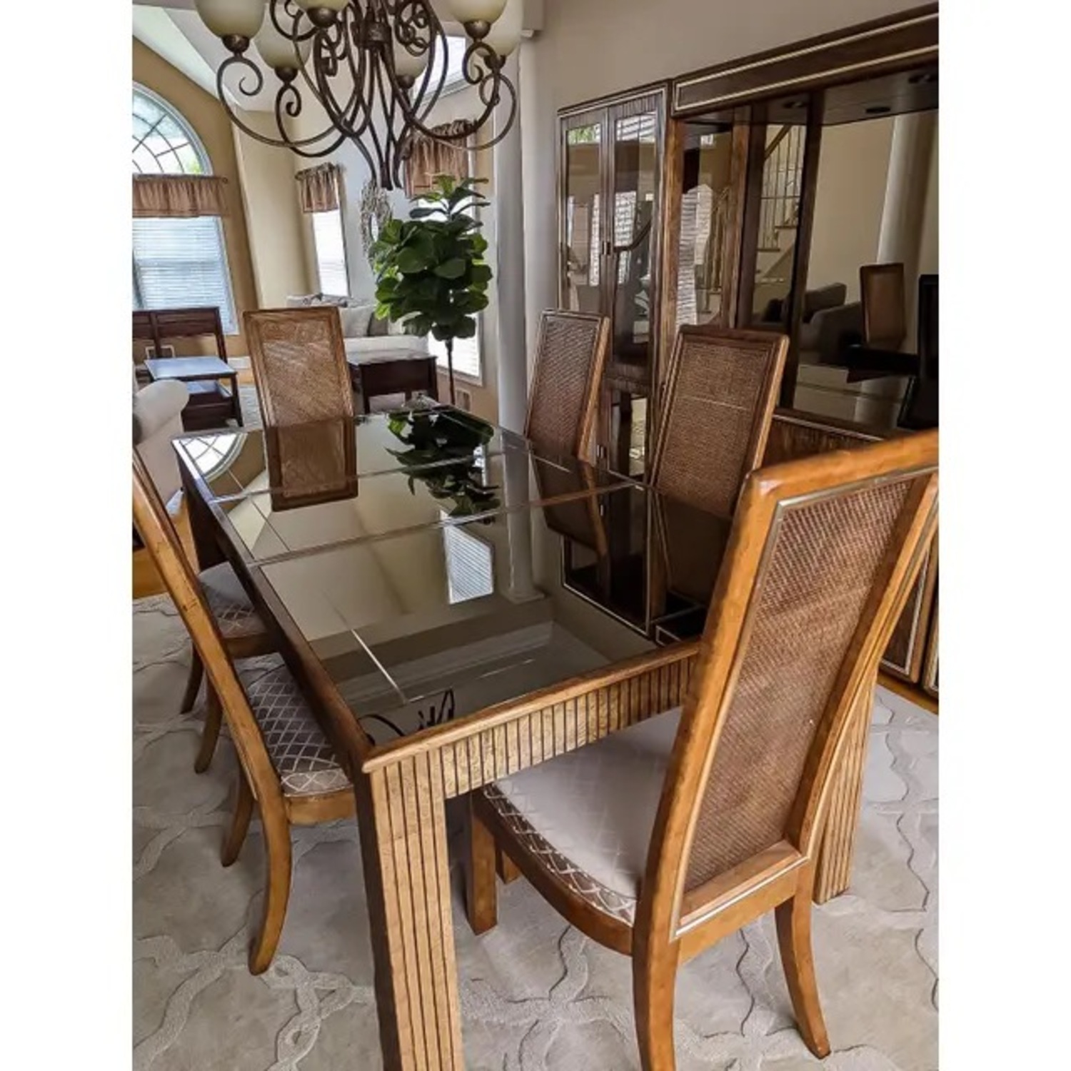 Burlwood Dining Table Mirrored Glass Top  - image-17