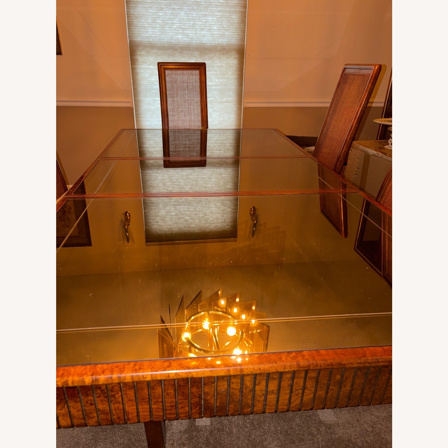 Burlwood Dining Table Mirrored Glass Top  - image-8
