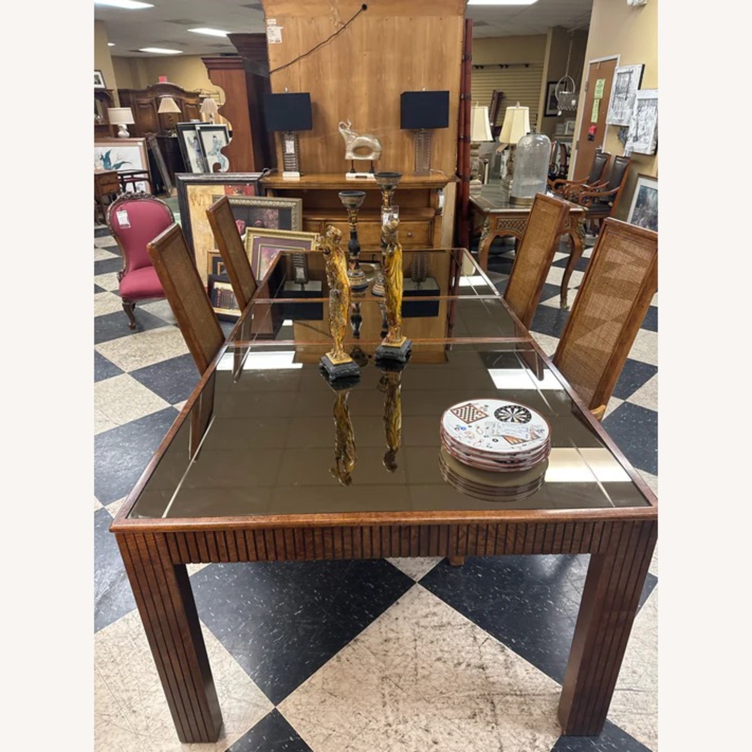 Burlwood Dining Table Mirrored Glass Top  - image-1