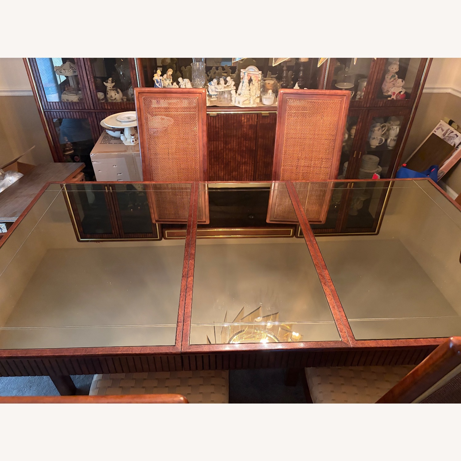 Burlwood Dining Table Mirrored Glass Top  - image-15