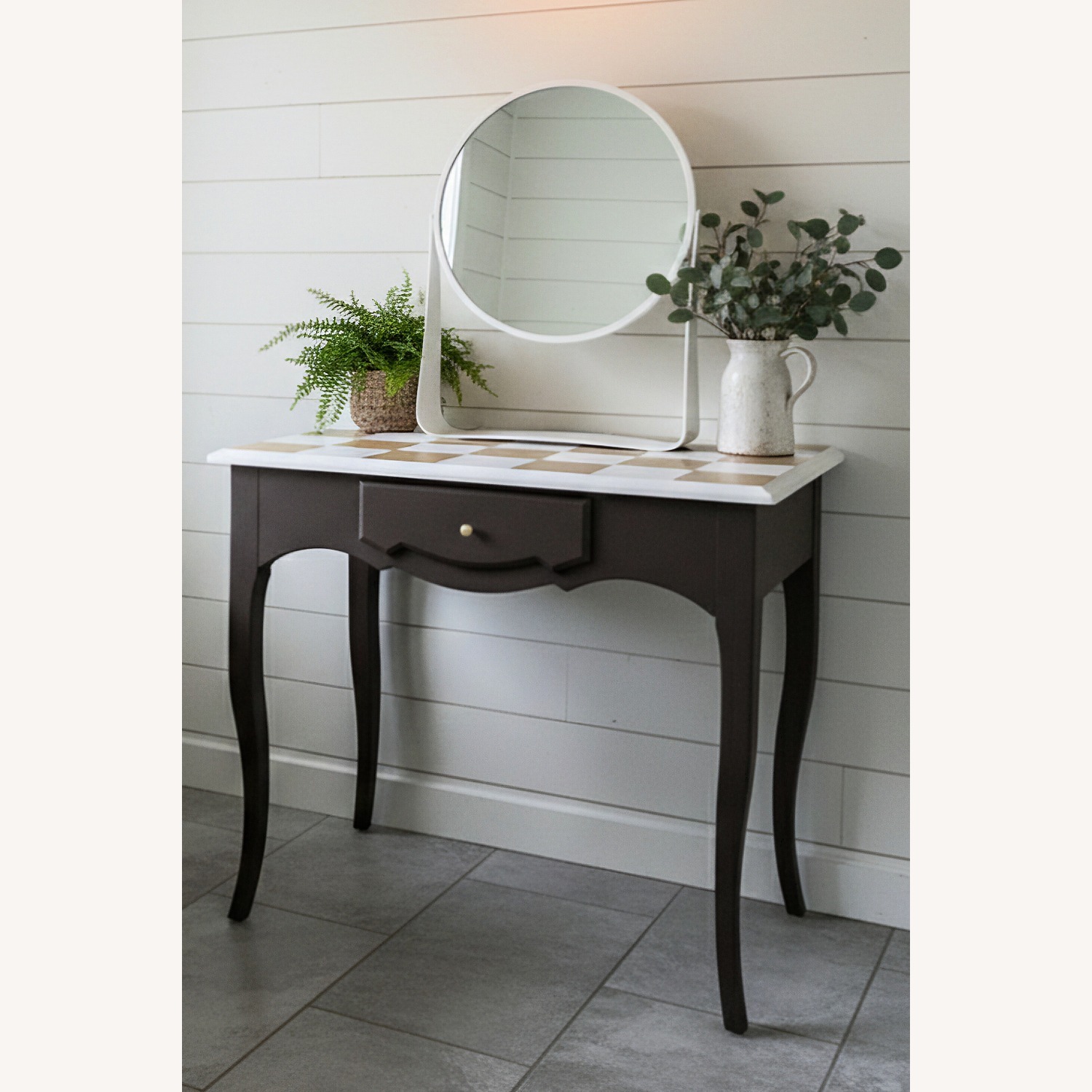 Modern Vintage Vanity And Mirror Checkered  - image-2