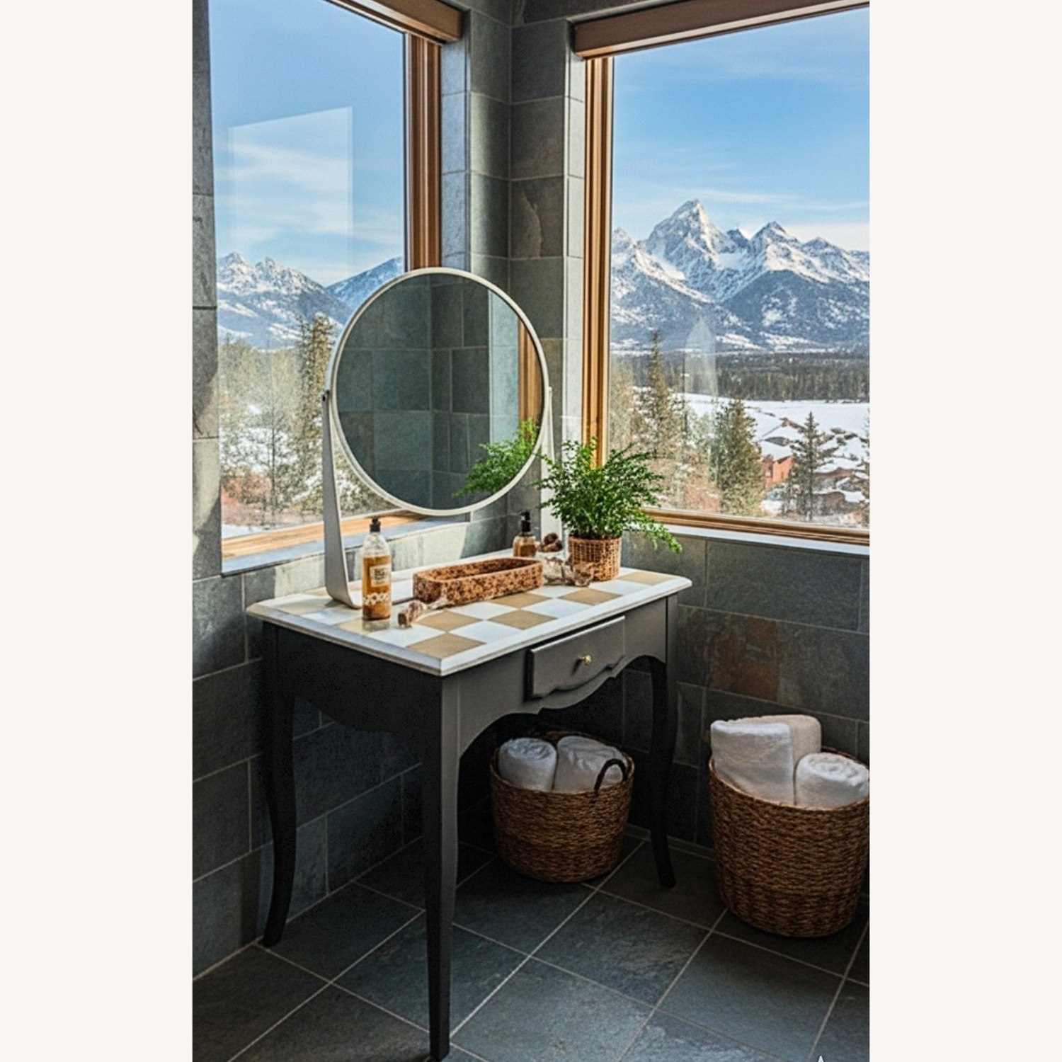 Modern Vintage Vanity And Mirror Checkered  - image-1