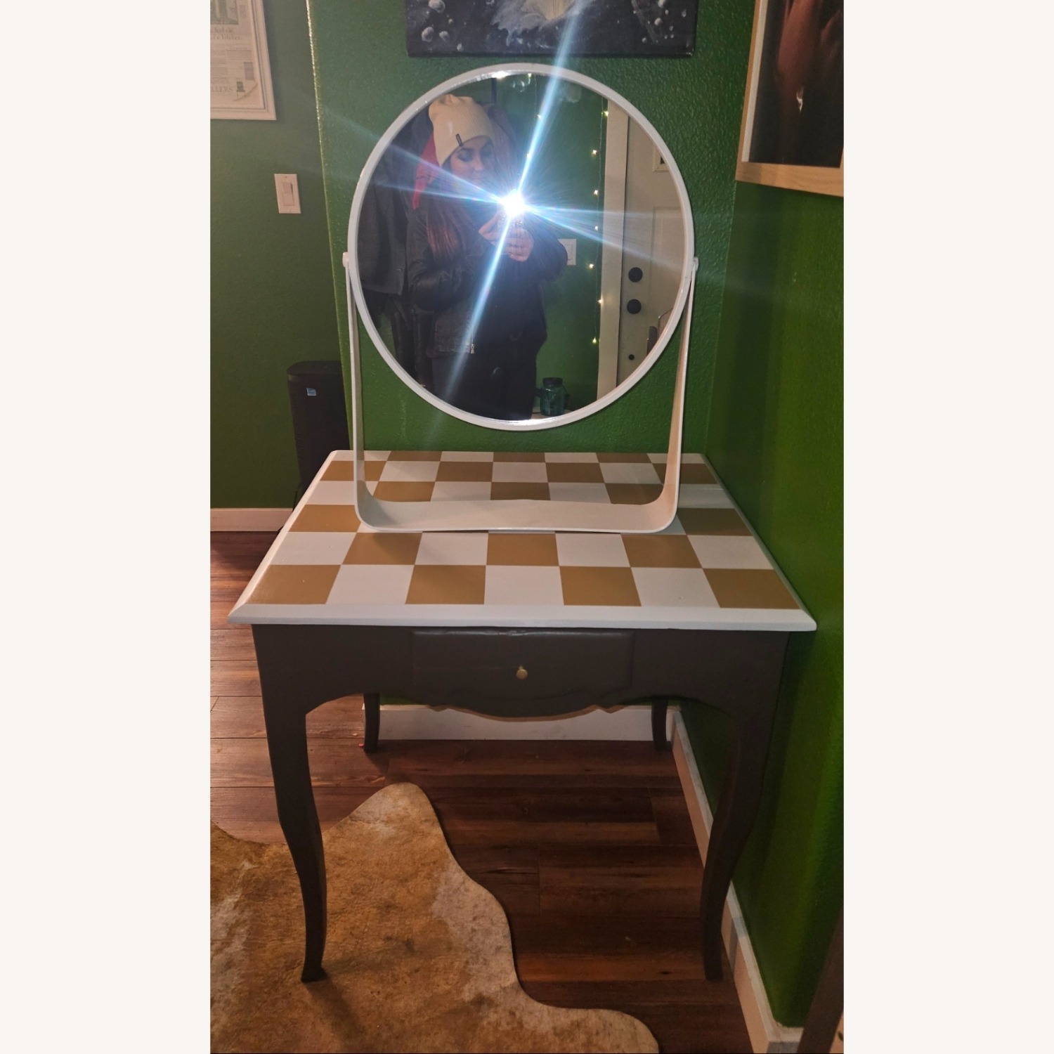 Modern Vintage Vanity And Mirror Checkered  - image-3