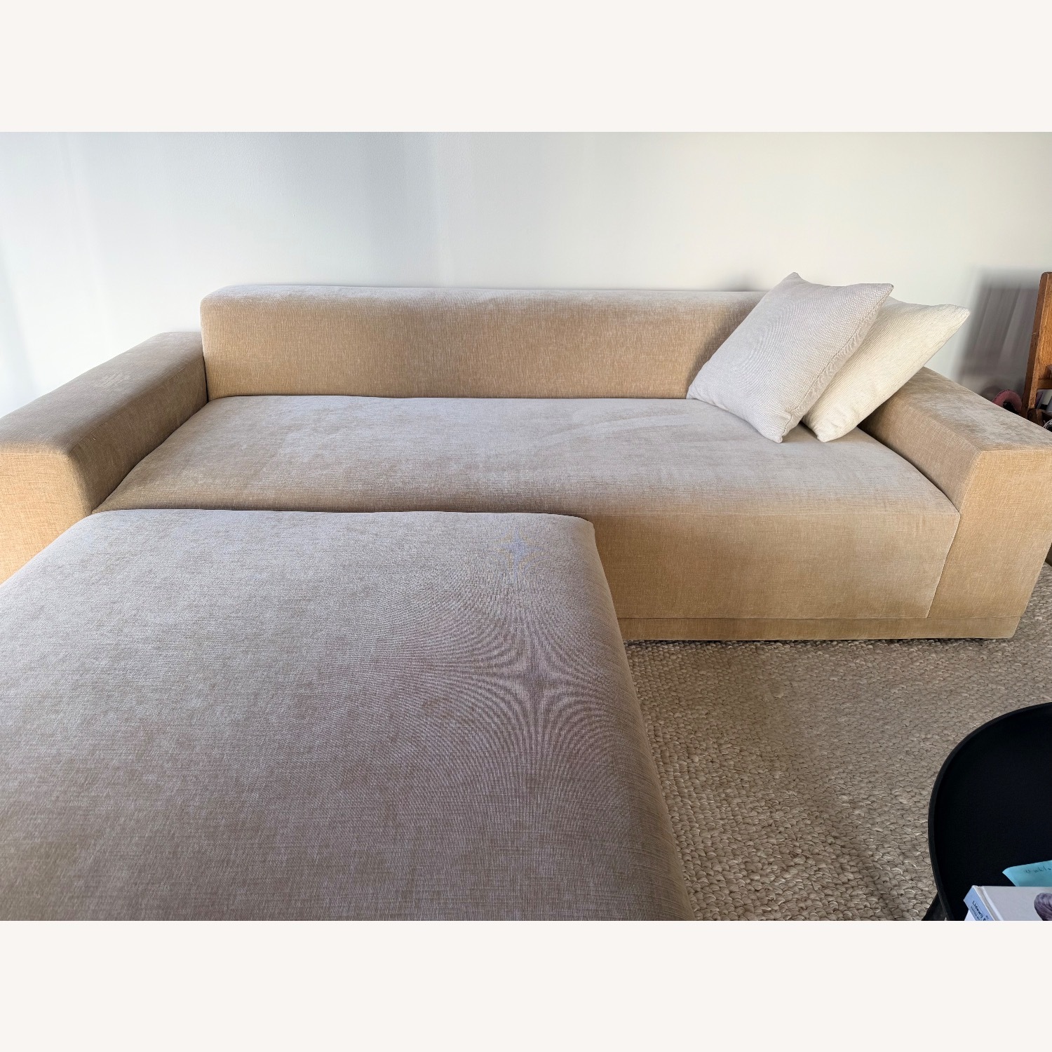 CB2 Faible Wheat Velvet Sofa & Ottoman - image-2