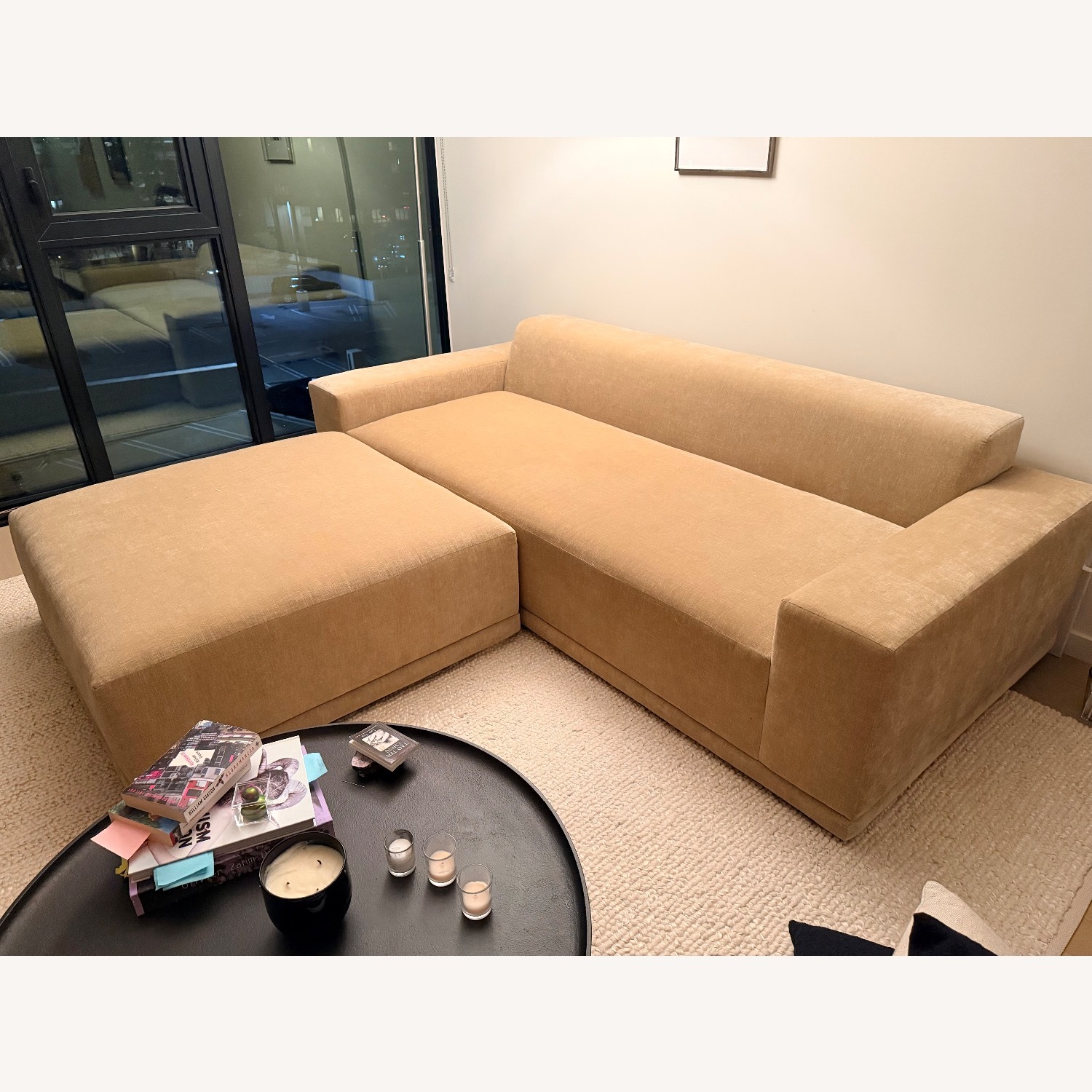 CB2 Faible Wheat Velvet Sofa & Ottoman - image-1