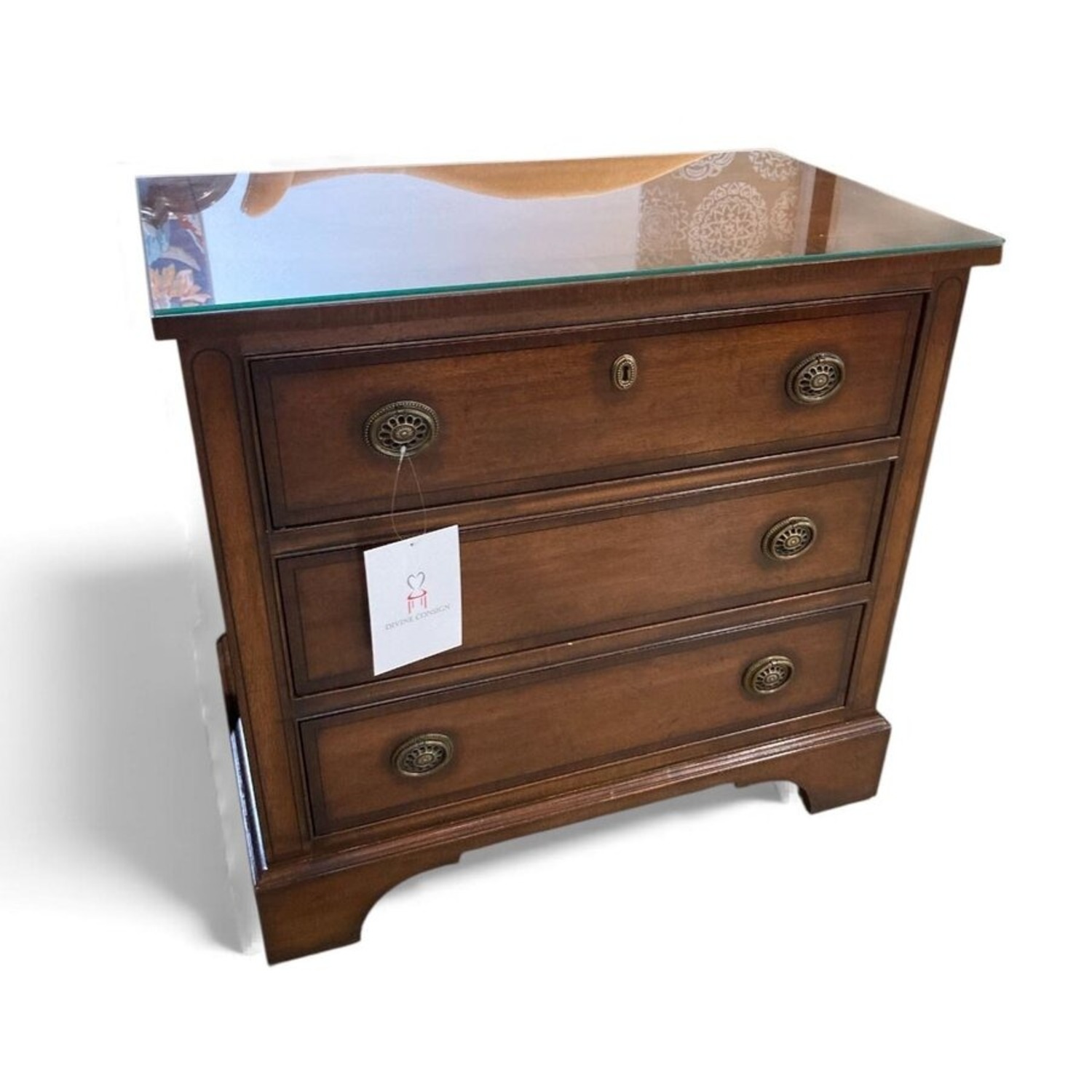 Mahogany 3-Drawer Glass W Glass Top Dresser - image-1