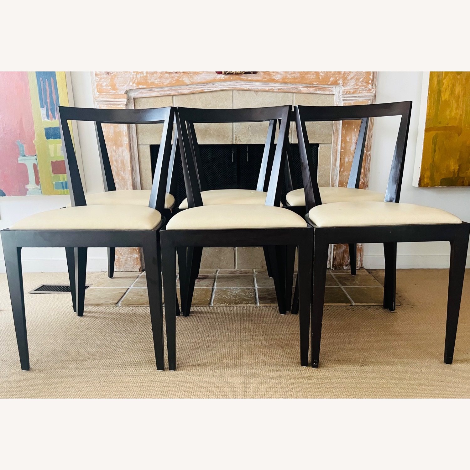 Maria Yee Dining Chairs White Leather S/6 - image-2