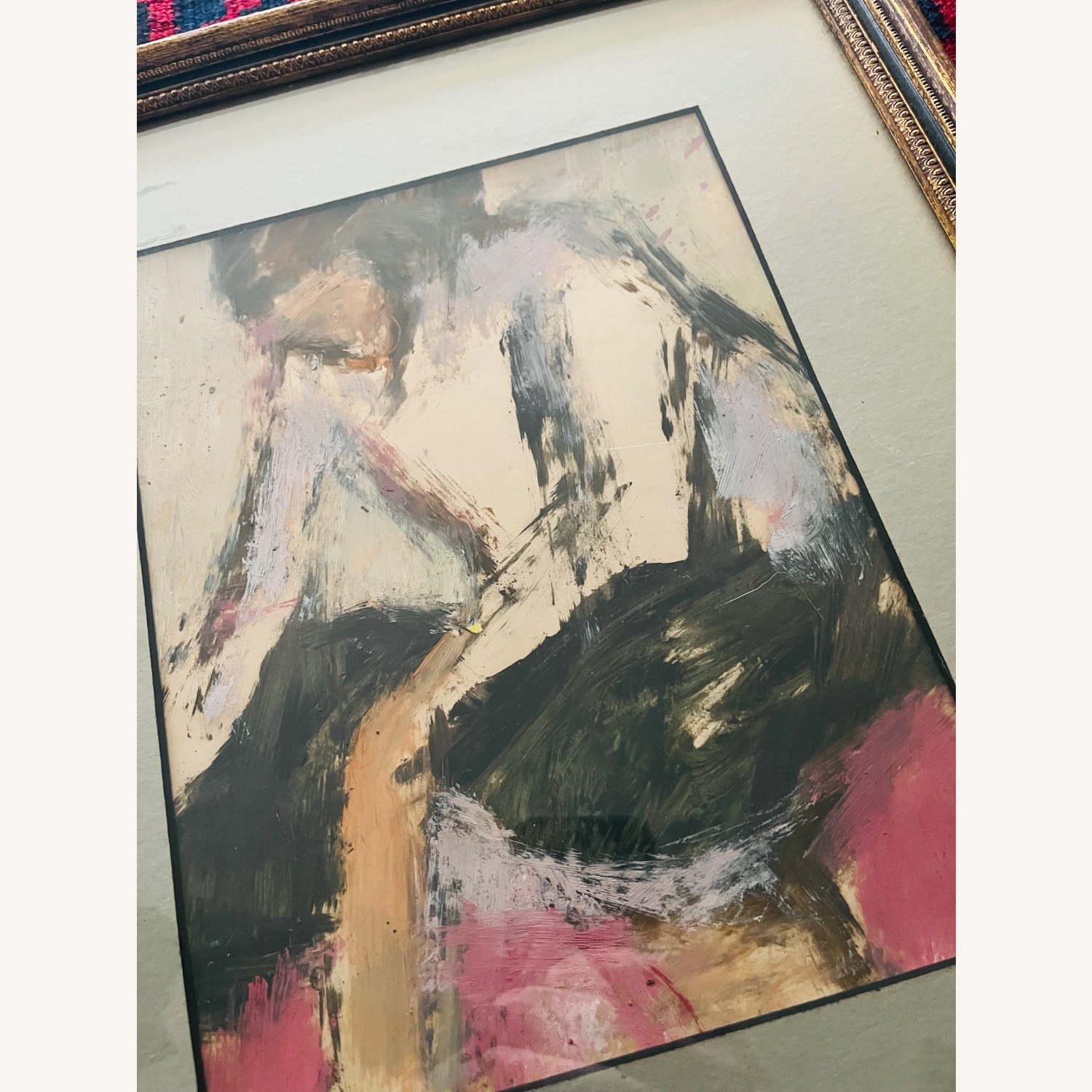 1960s Abstract Figural Painting Framed Signed - image-3