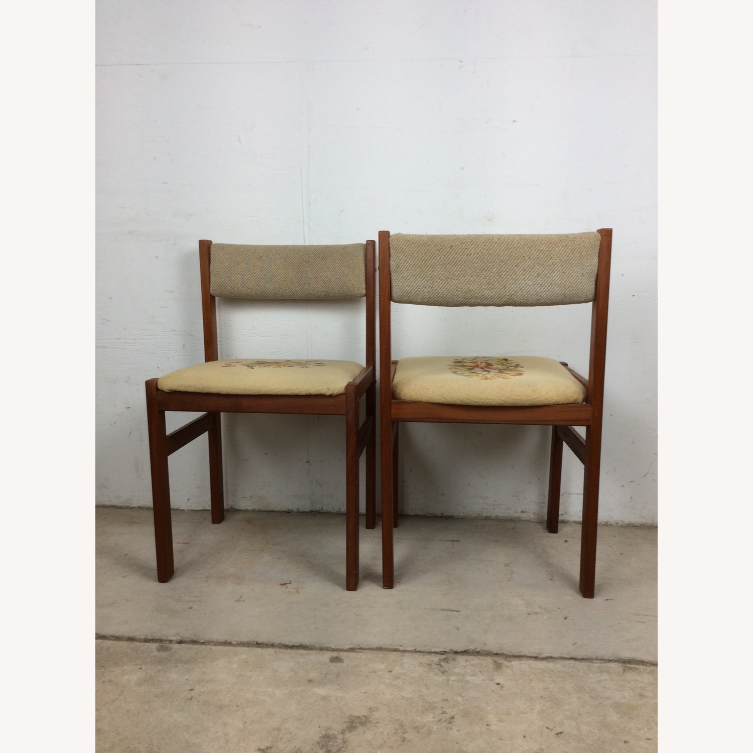 Pair Scandinavian Chairs W Embroidered Seats - image-9