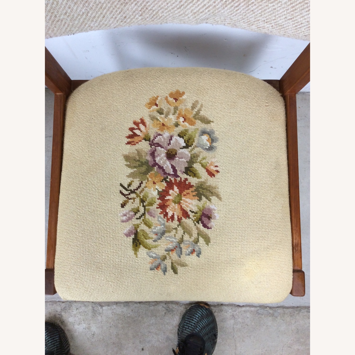 Pair Scandinavian Chairs W Embroidered Seats - image-10