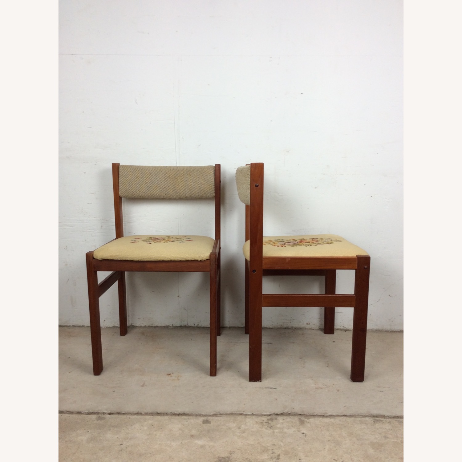 Pair Scandinavian Chairs W Embroidered Seats - image-8