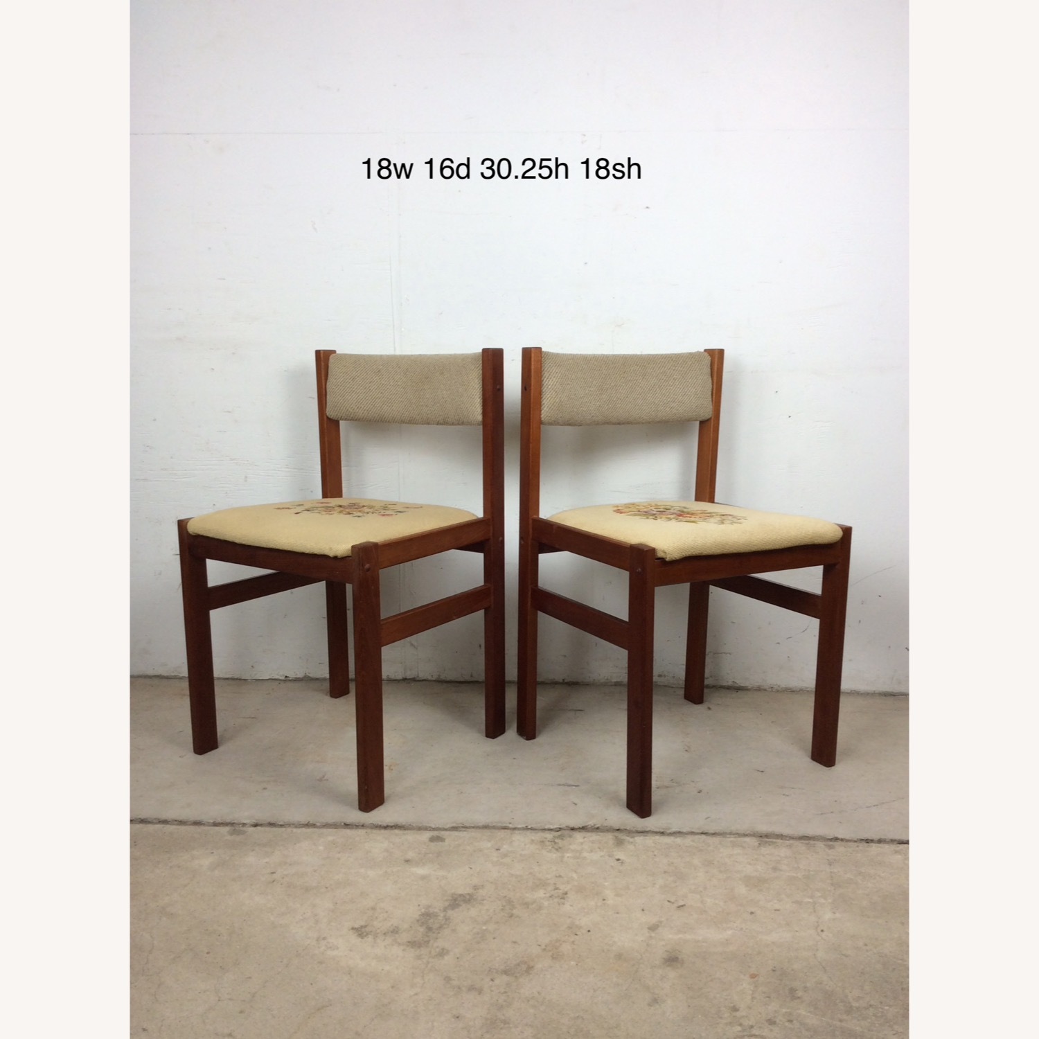 Pair Scandinavian Chairs W Embroidered Seats - image-17