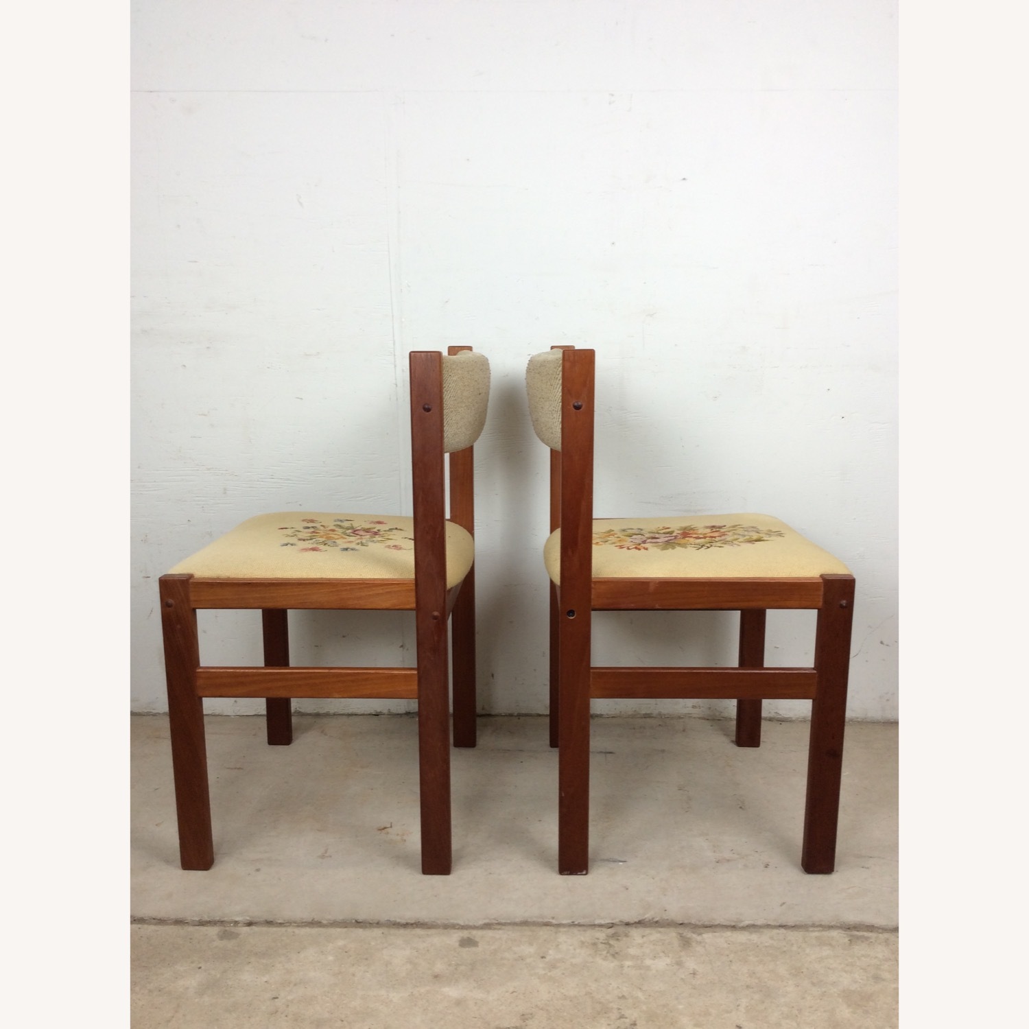 Pair Scandinavian Chairs W Embroidered Seats - image-14