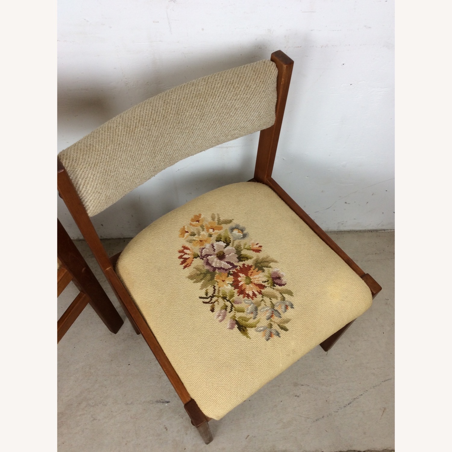 Pair Scandinavian Chairs W Embroidered Seats - image-5