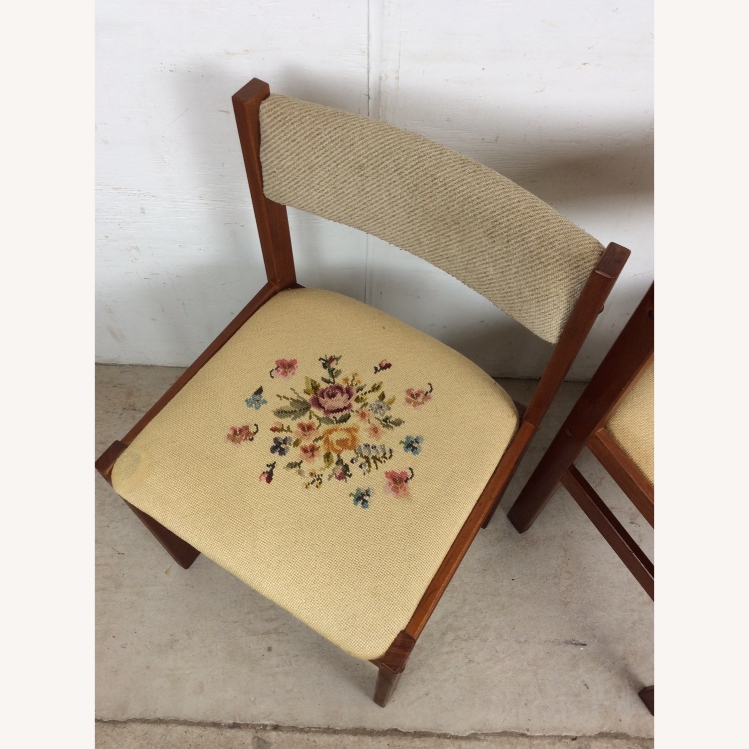 Pair Scandinavian Chairs W Embroidered Seats - image-6