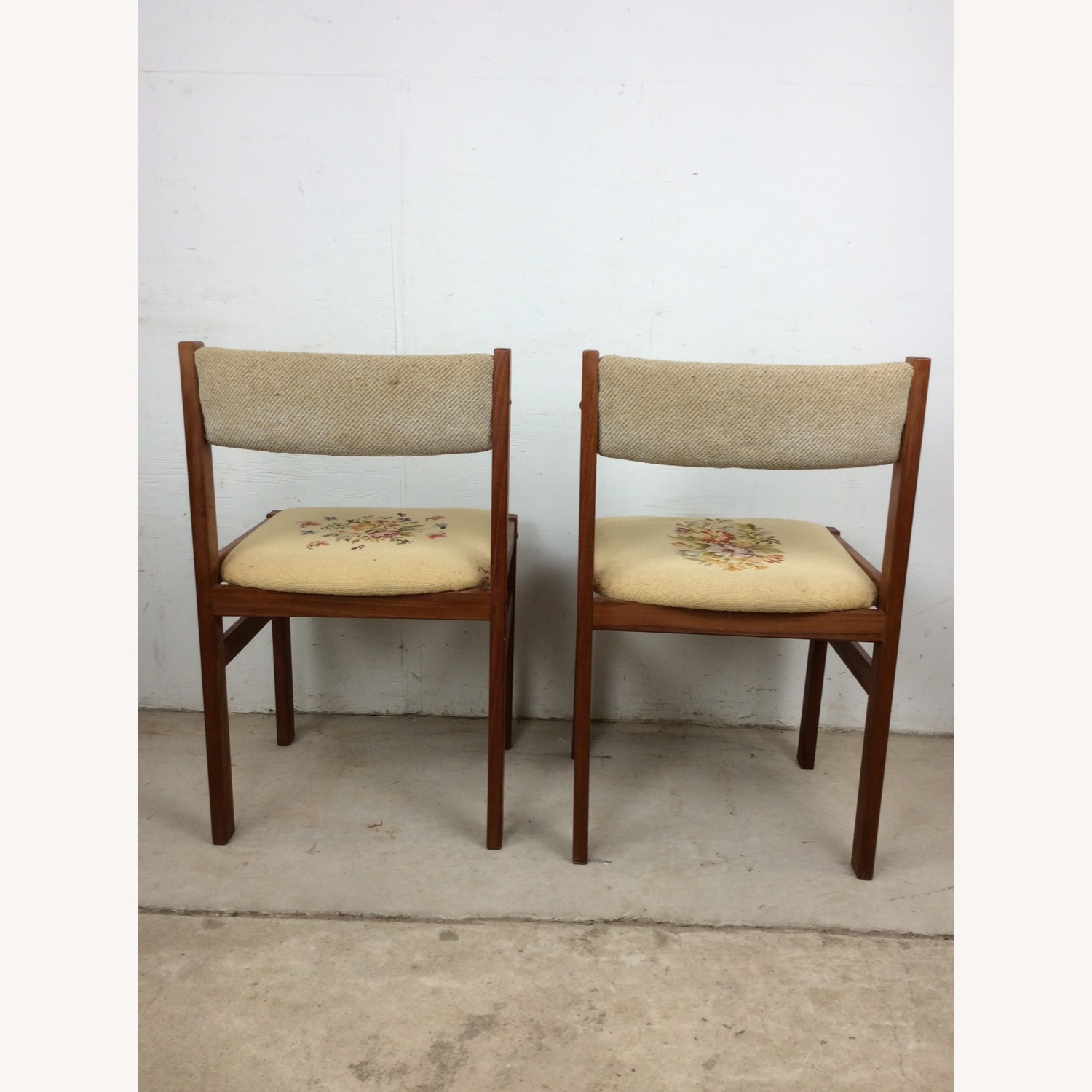 Pair Scandinavian Chairs W Embroidered Seats - image-12