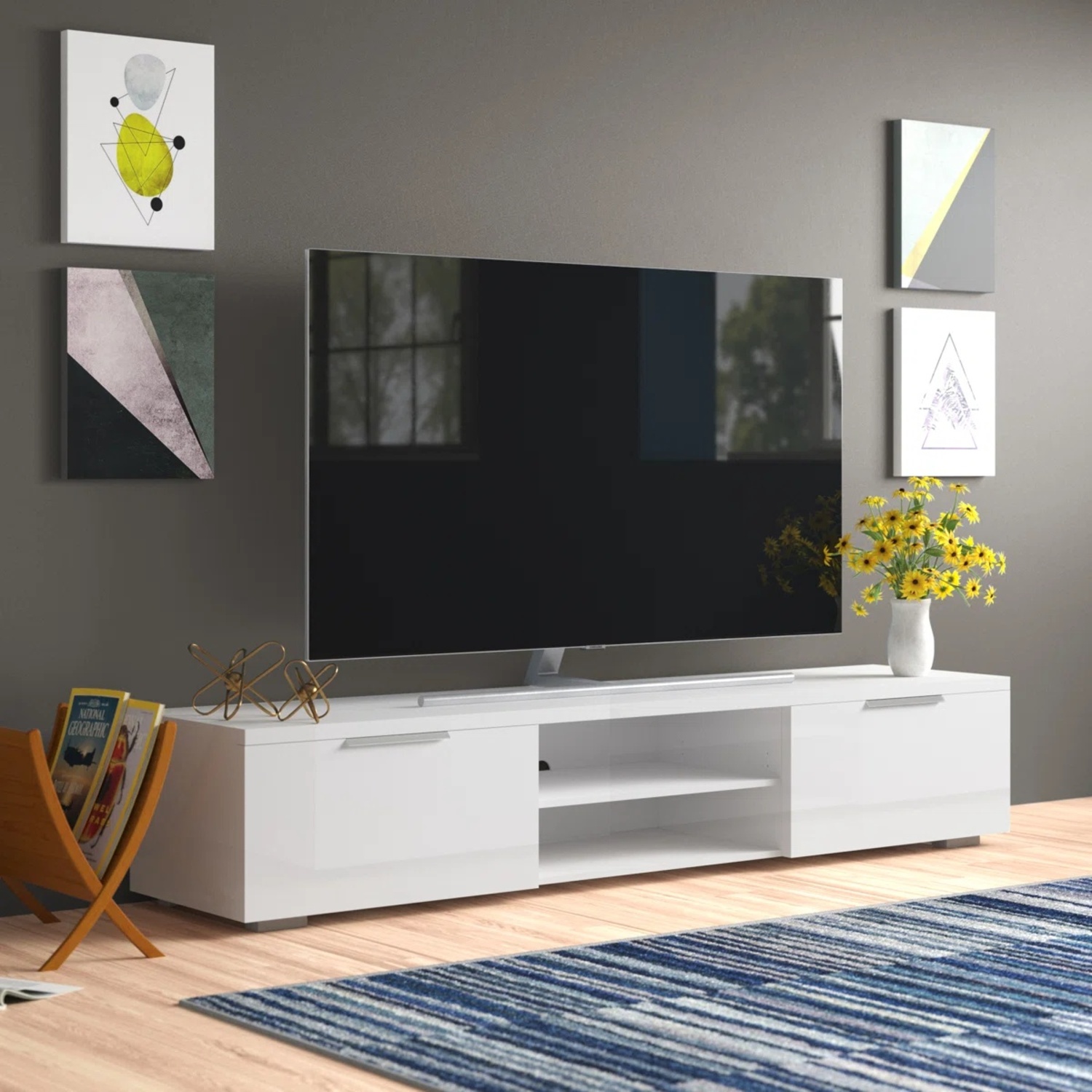 White High Gloss 68 Inch Wide Media Console - image-7