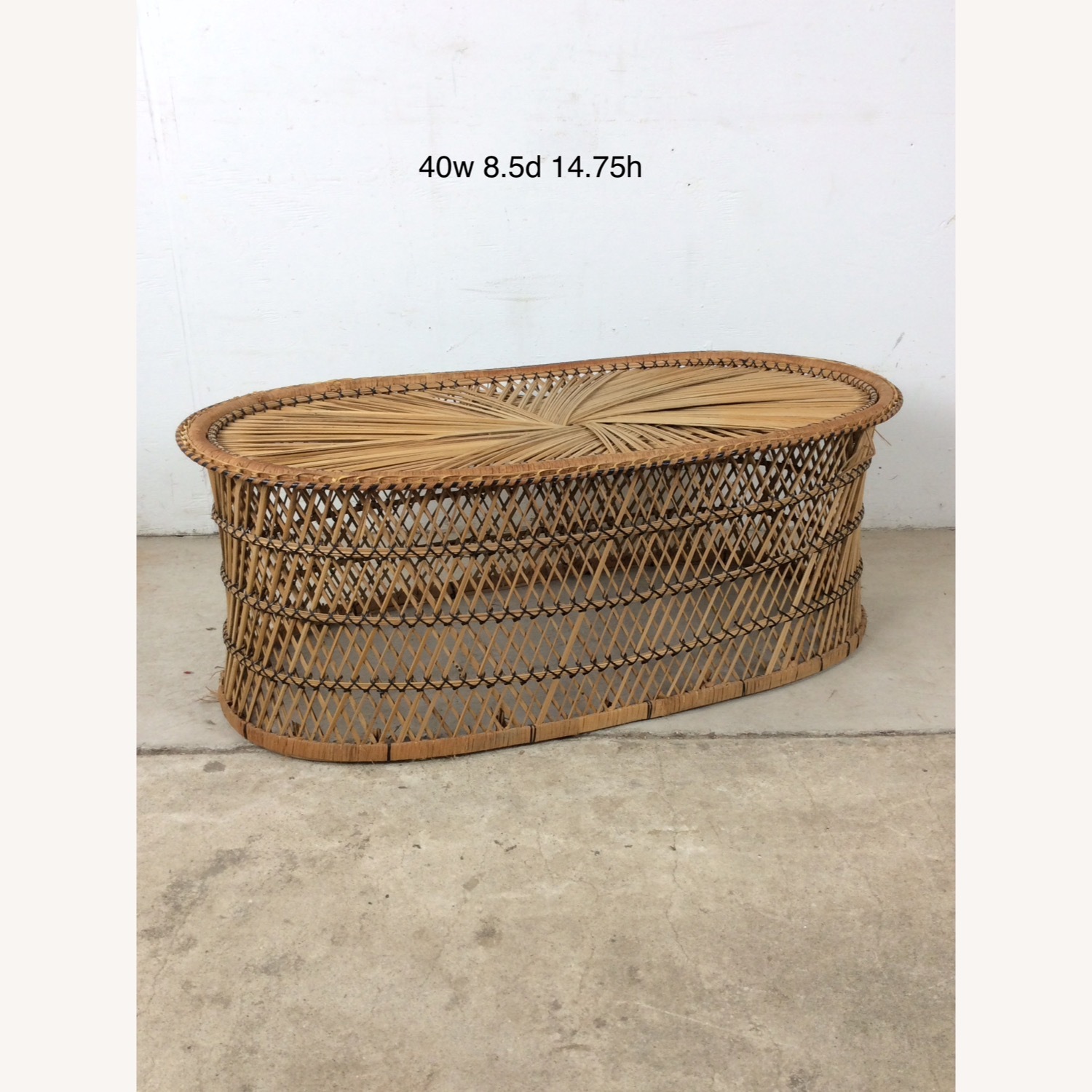 Vintage Rattan Oval Shaped Coffee Table - image-15