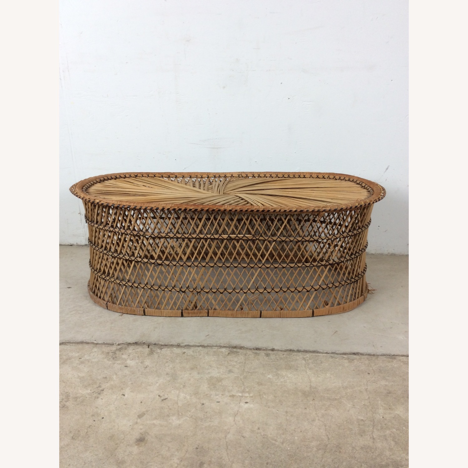 Vintage Rattan Oval Shaped Coffee Table - image-9