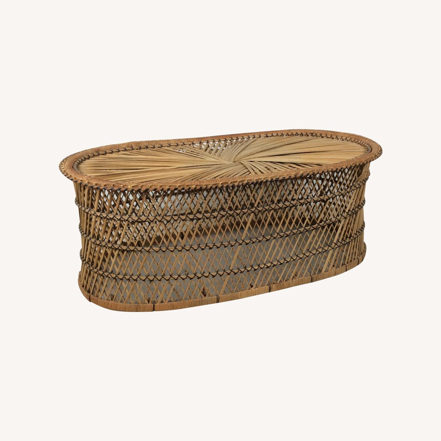 Vintage Rattan Oval Shaped Coffee Table - image-0