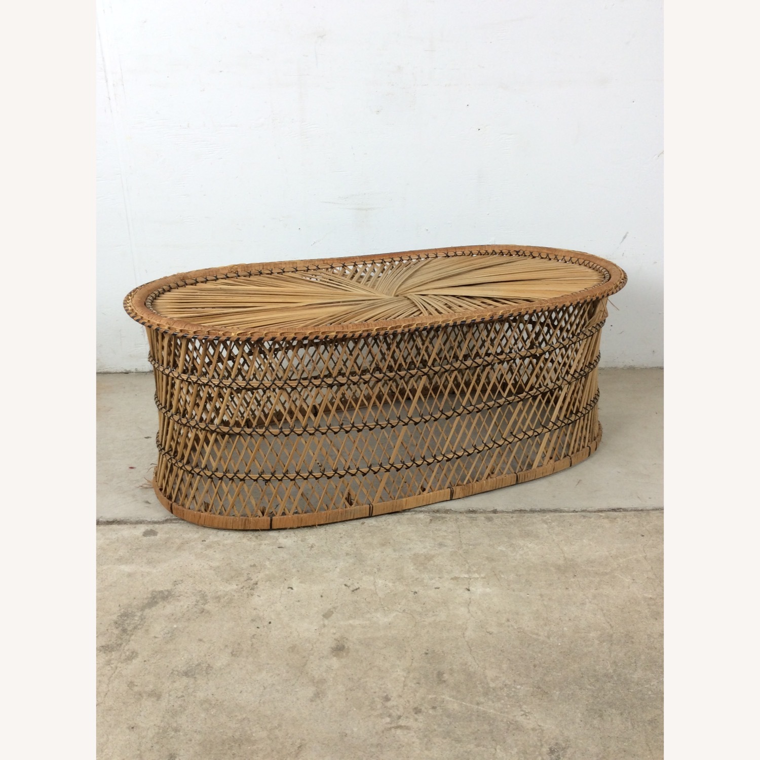Vintage Rattan Oval Shaped Coffee Table - image-14