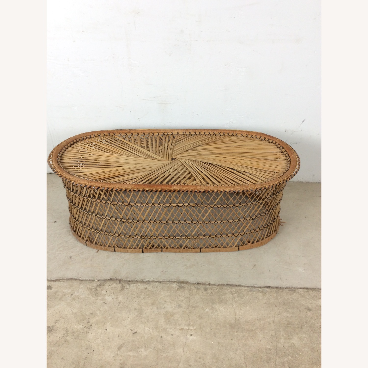 Vintage Rattan Oval Shaped Coffee Table - image-2