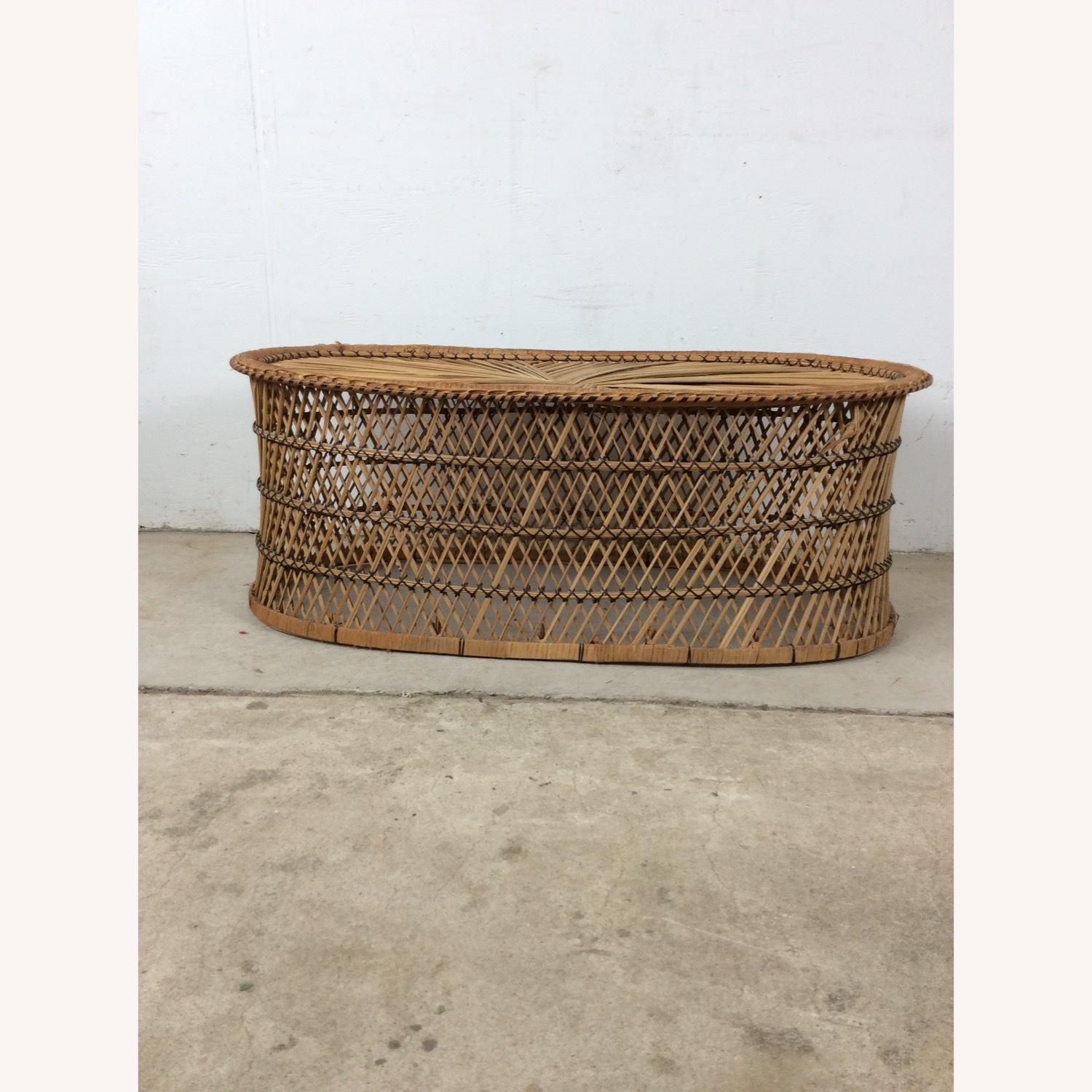 Vintage Rattan Oval Shaped Coffee Table - image-11