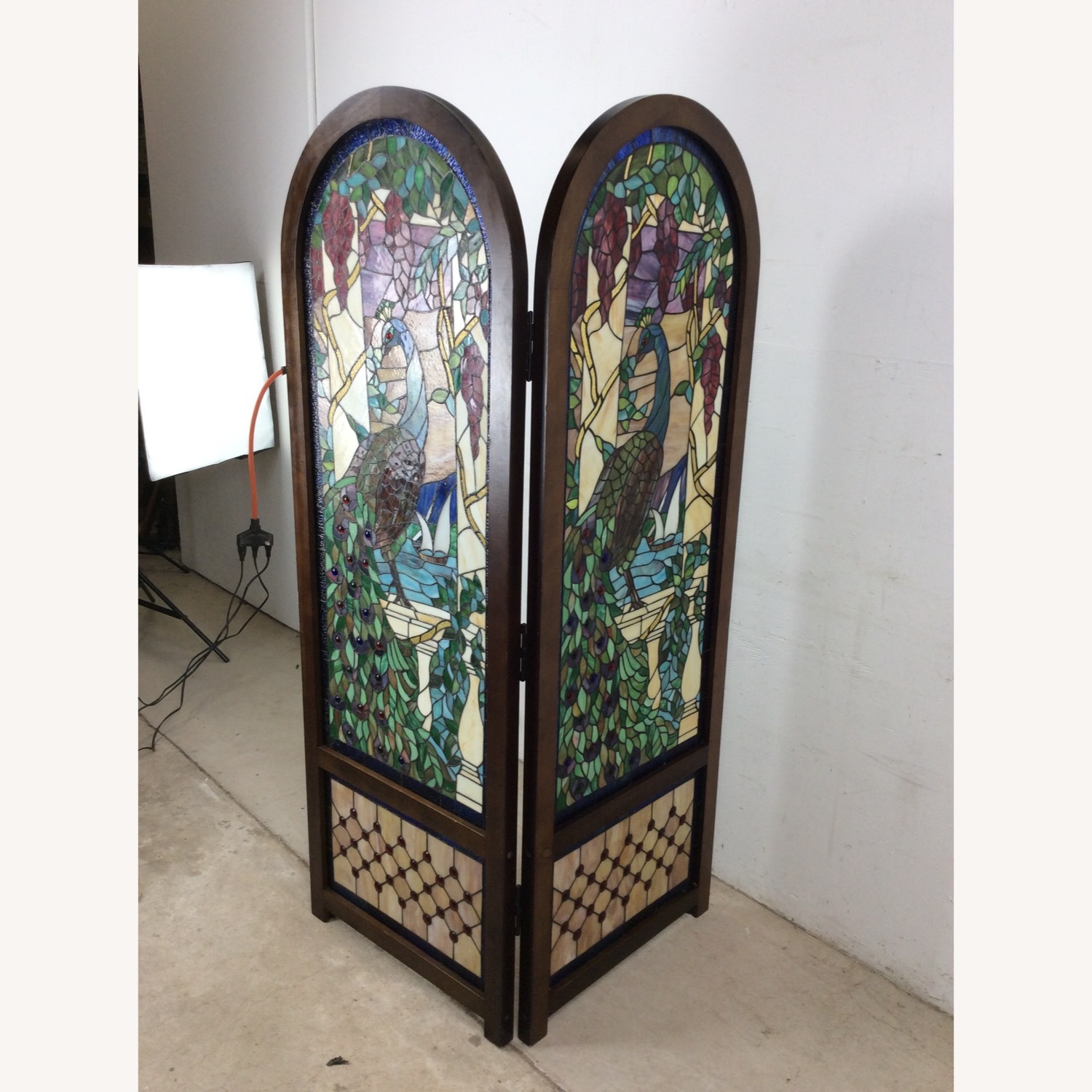 Vintage Stained Glass Peacock Room Divider Screen - image-8