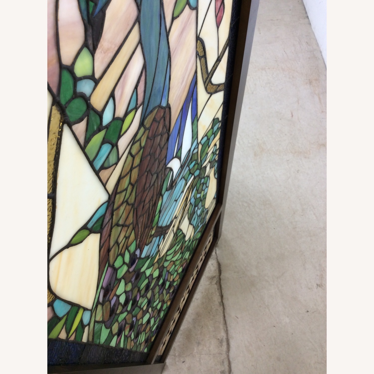 Vintage Stained Glass Peacock Room Divider Screen - image-23