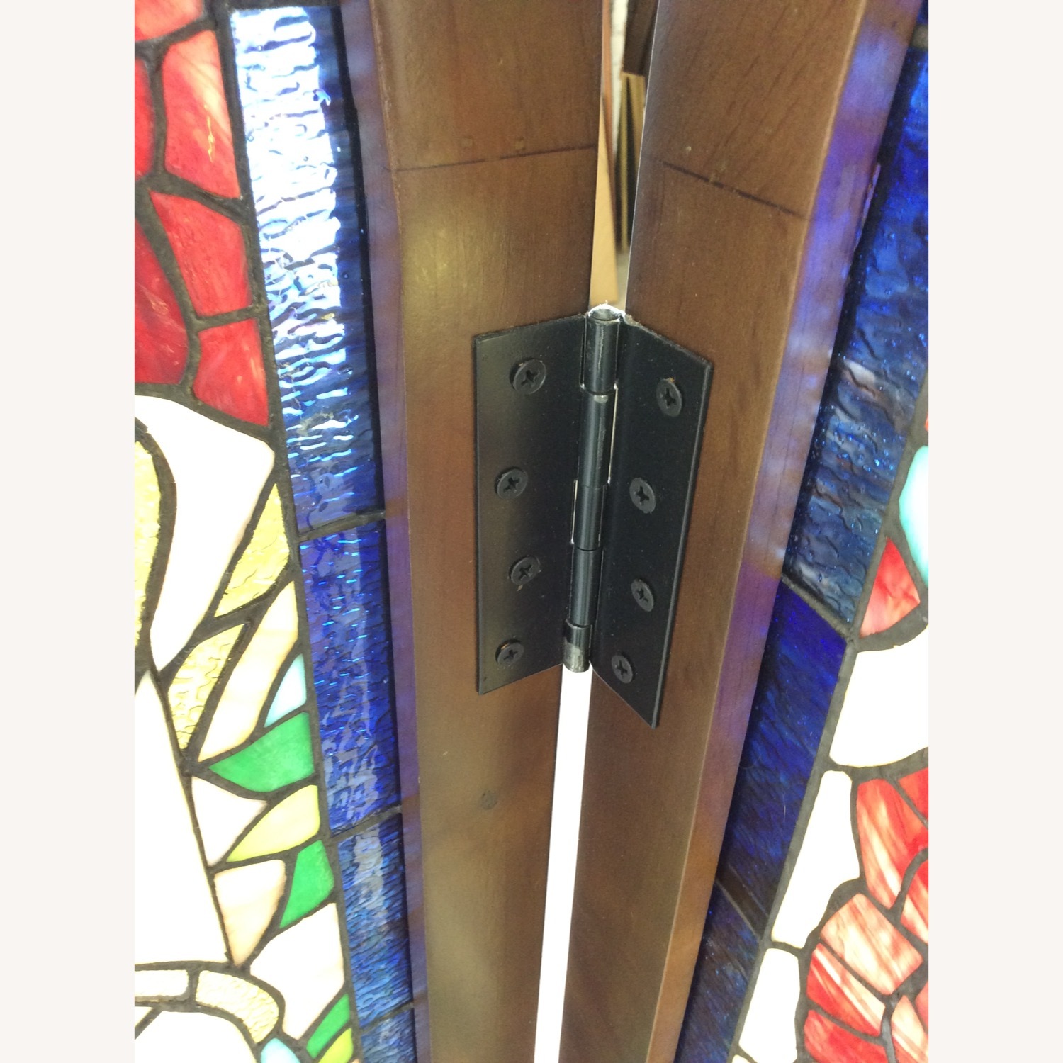 Vintage Stained Glass Peacock Room Divider Screen - image-12