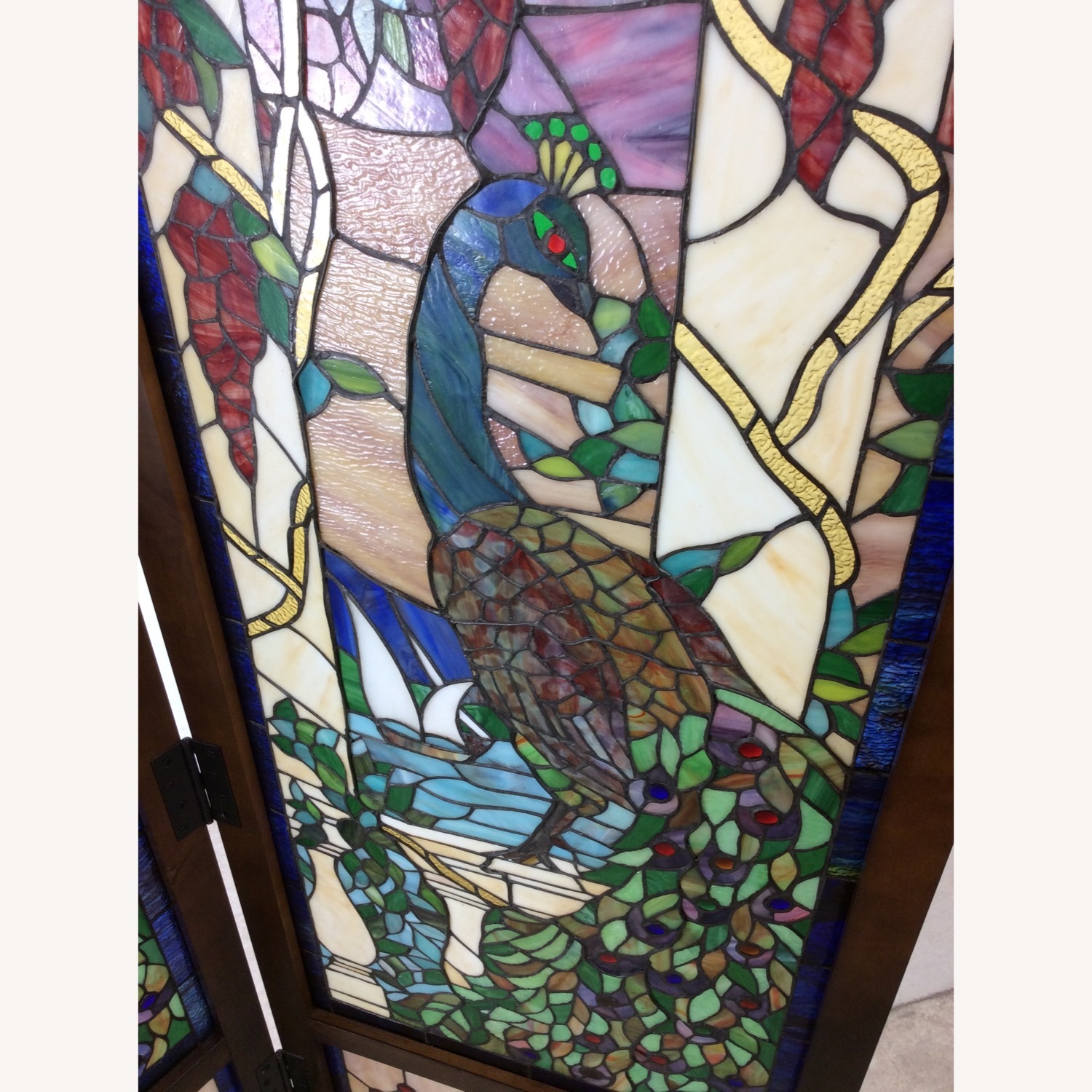 Vintage Stained Glass Peacock Room Divider Screen - image-13