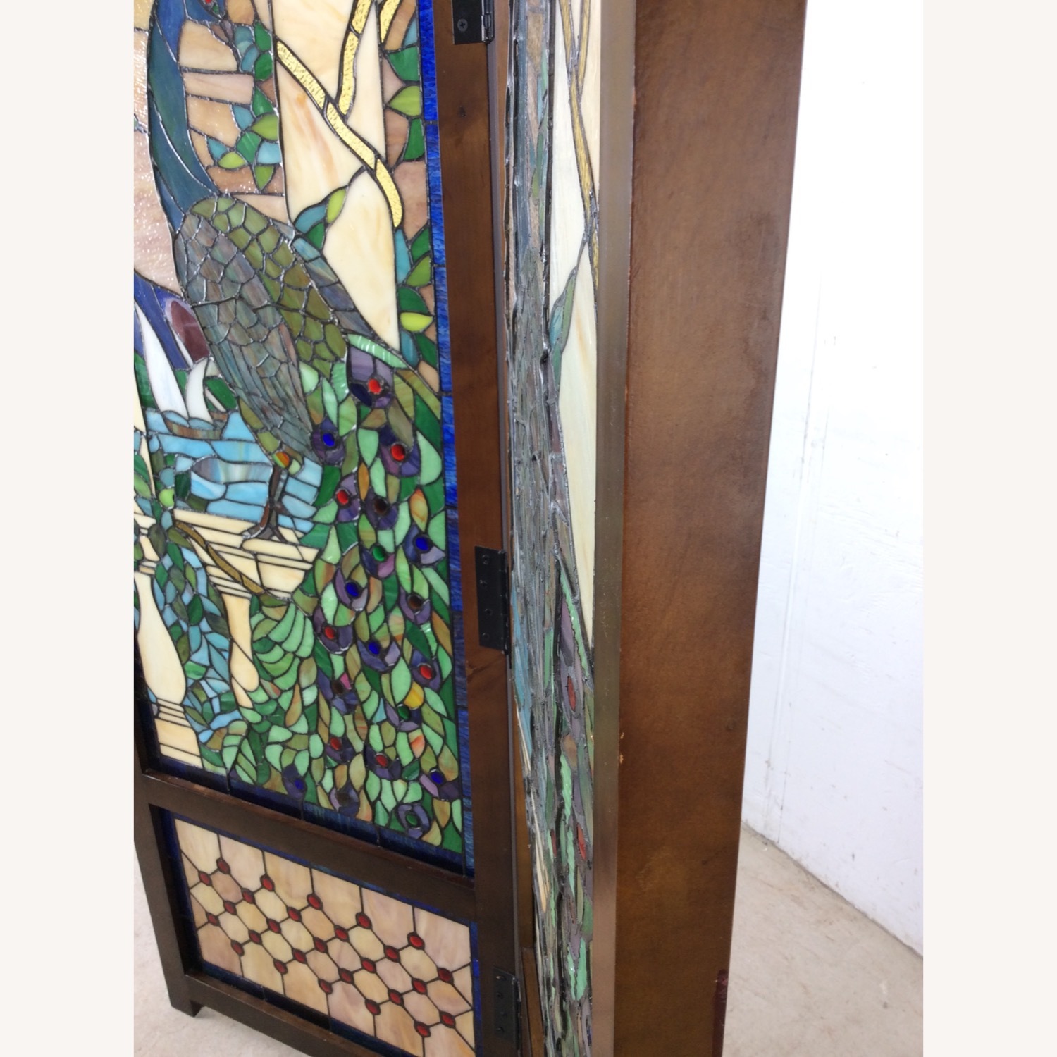 Vintage Stained Glass Peacock Room Divider Screen - image-21