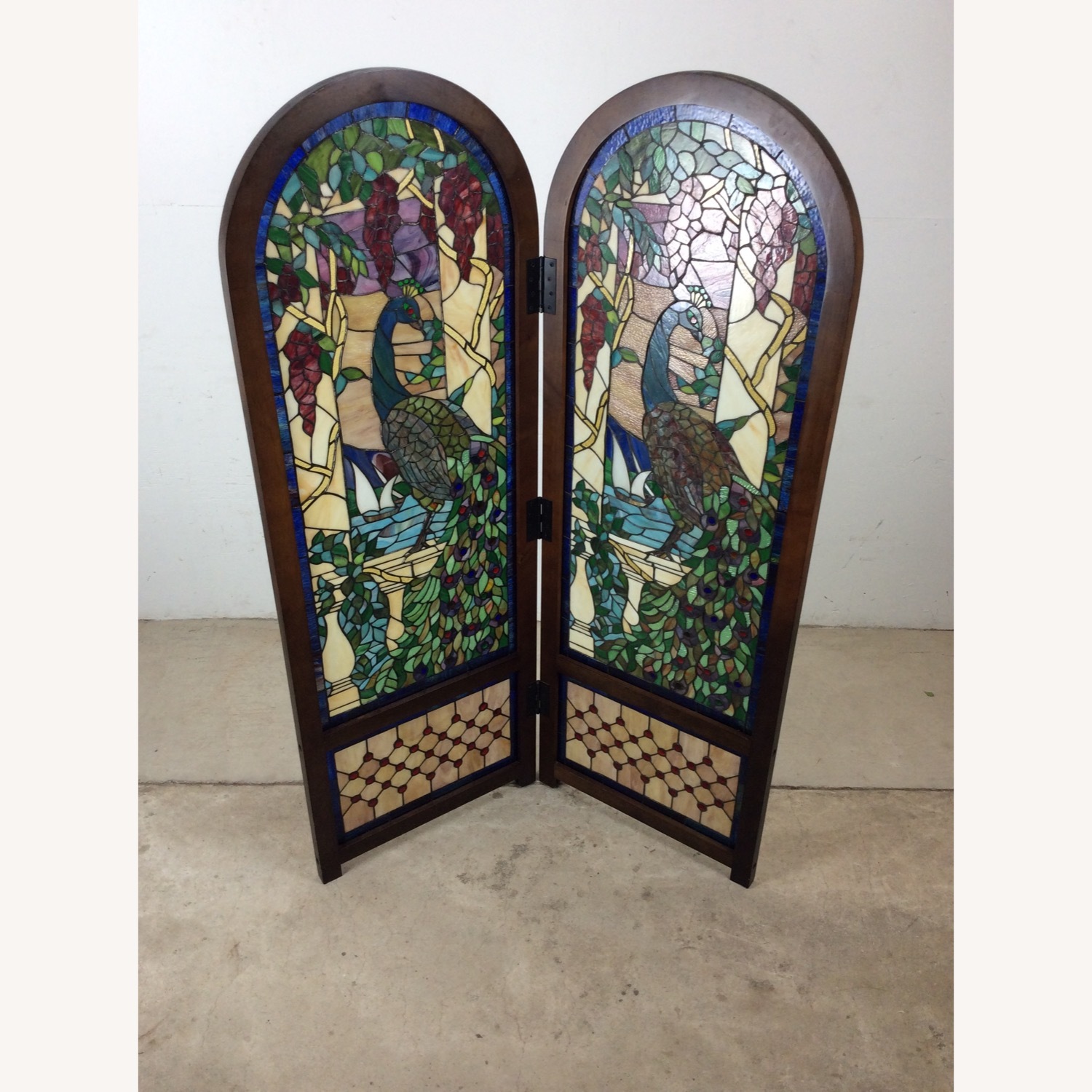Vintage Stained Glass Peacock Room Divider Screen - image-18