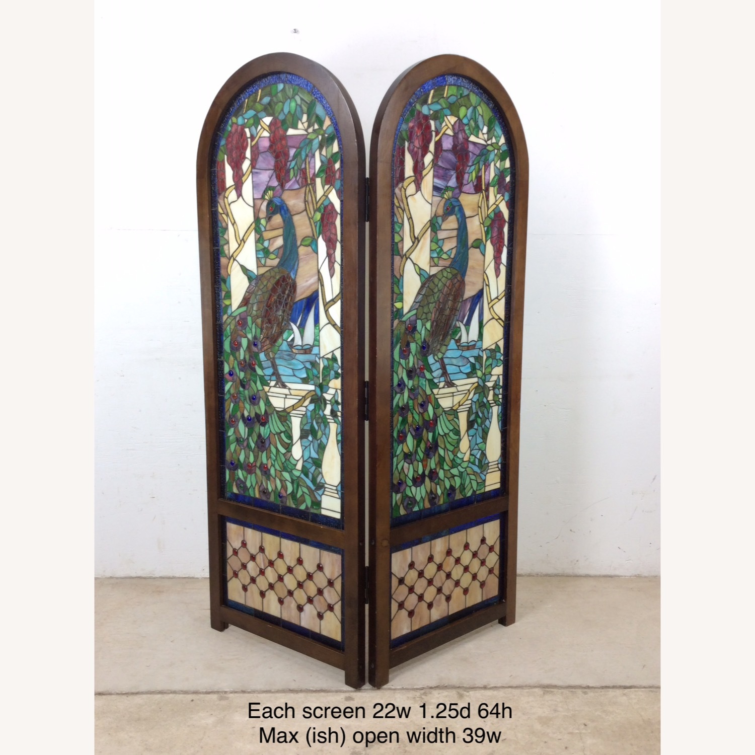 Vintage Stained Glass Peacock Room Divider Screen - image-20