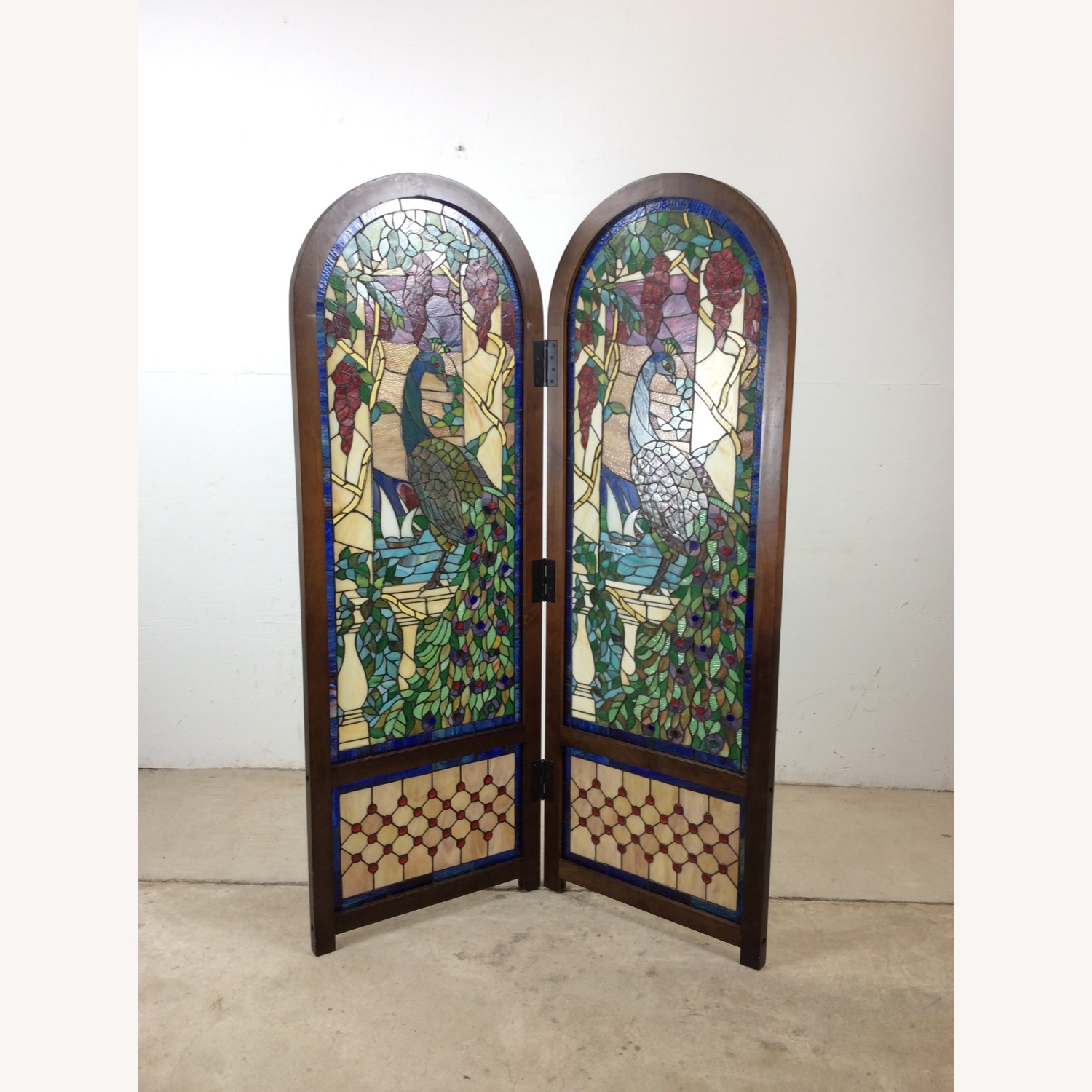 Vintage Stained Glass Peacock Room Divider Screen - image-17