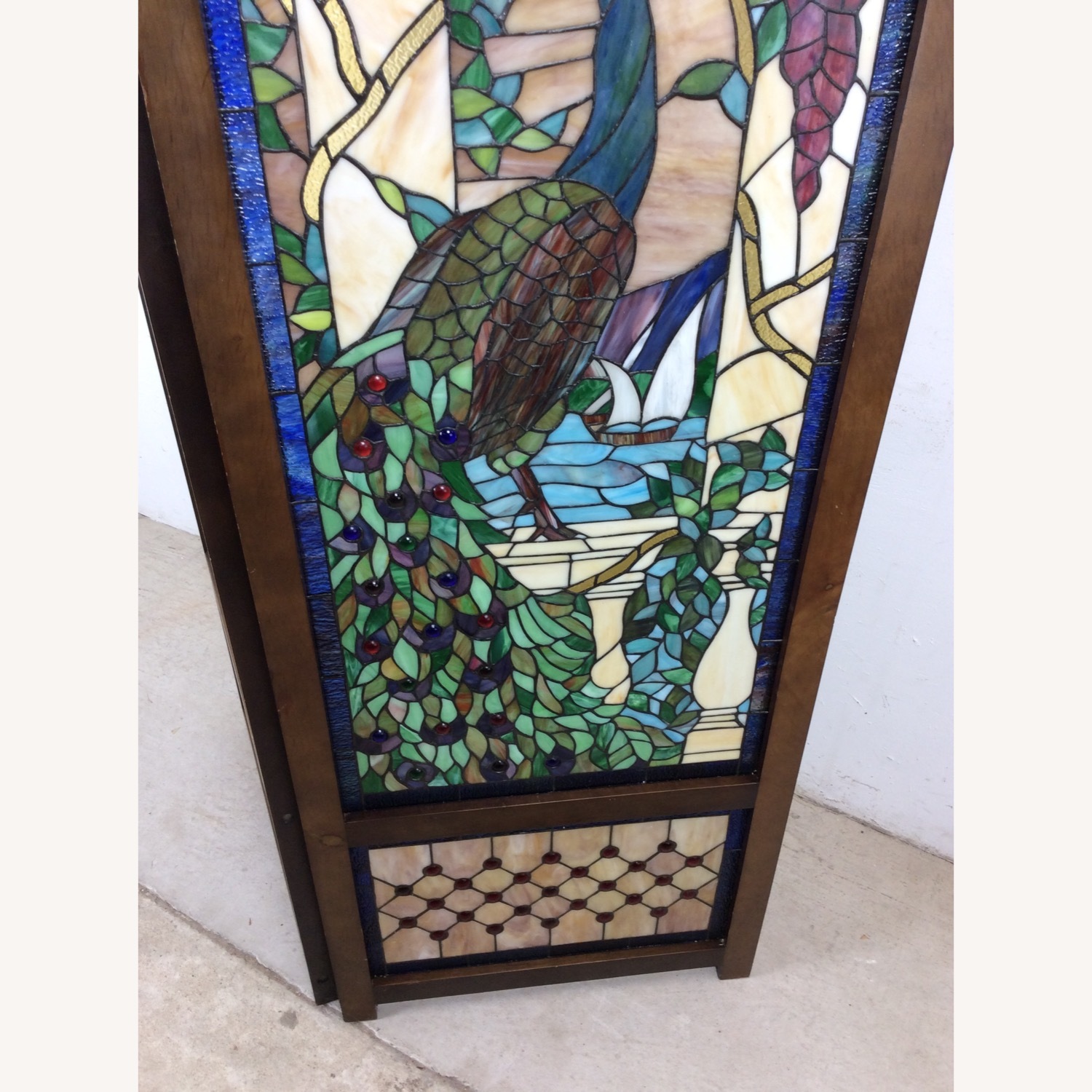 Vintage Stained Glass Peacock Room Divider Screen - image-4