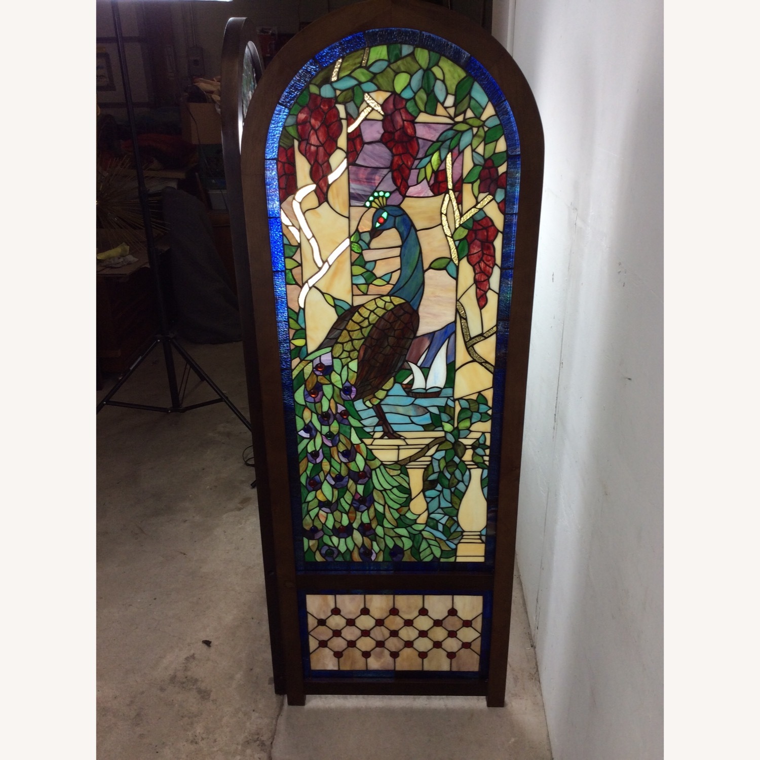 Vintage Stained Glass Peacock Room Divider Screen - image-10