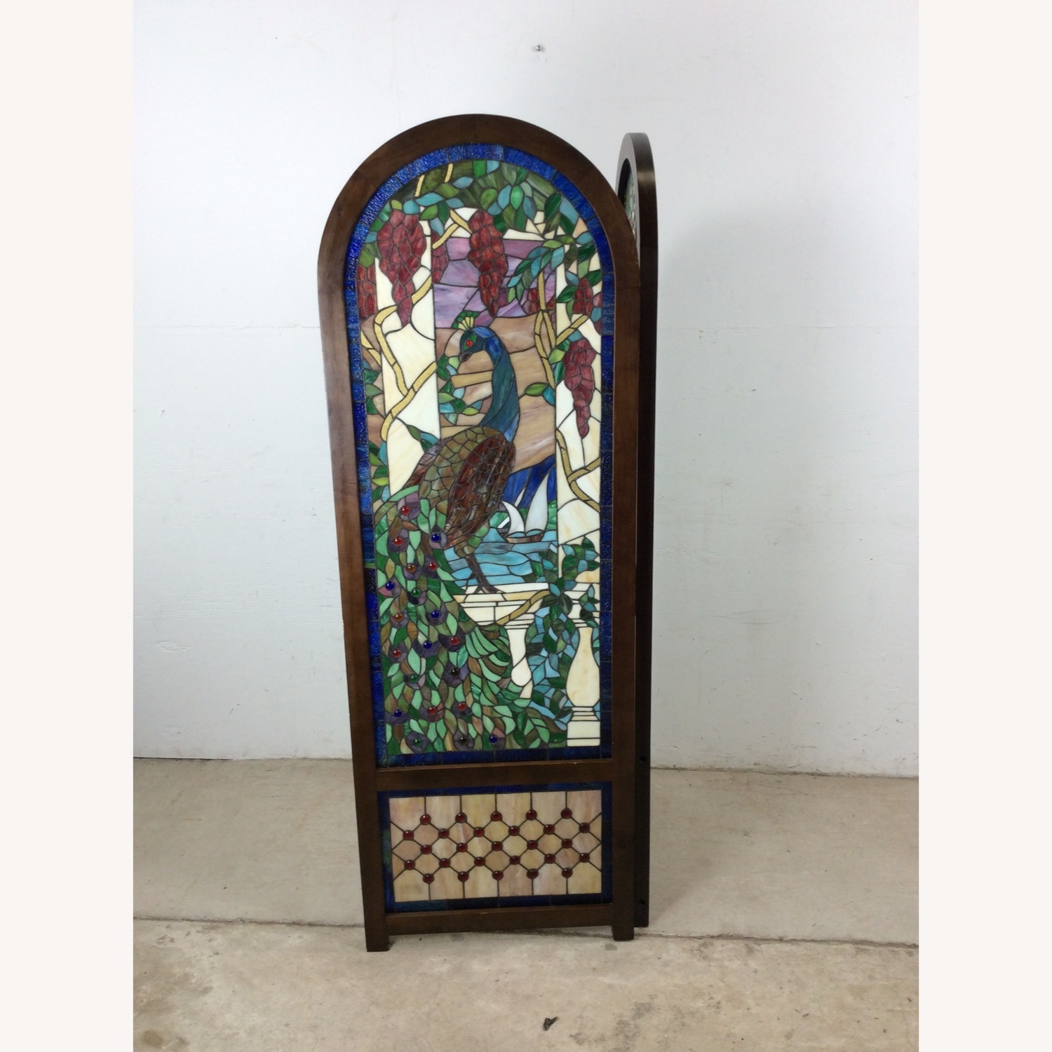 Vintage Stained Glass Peacock Room Divider Screen - image-7