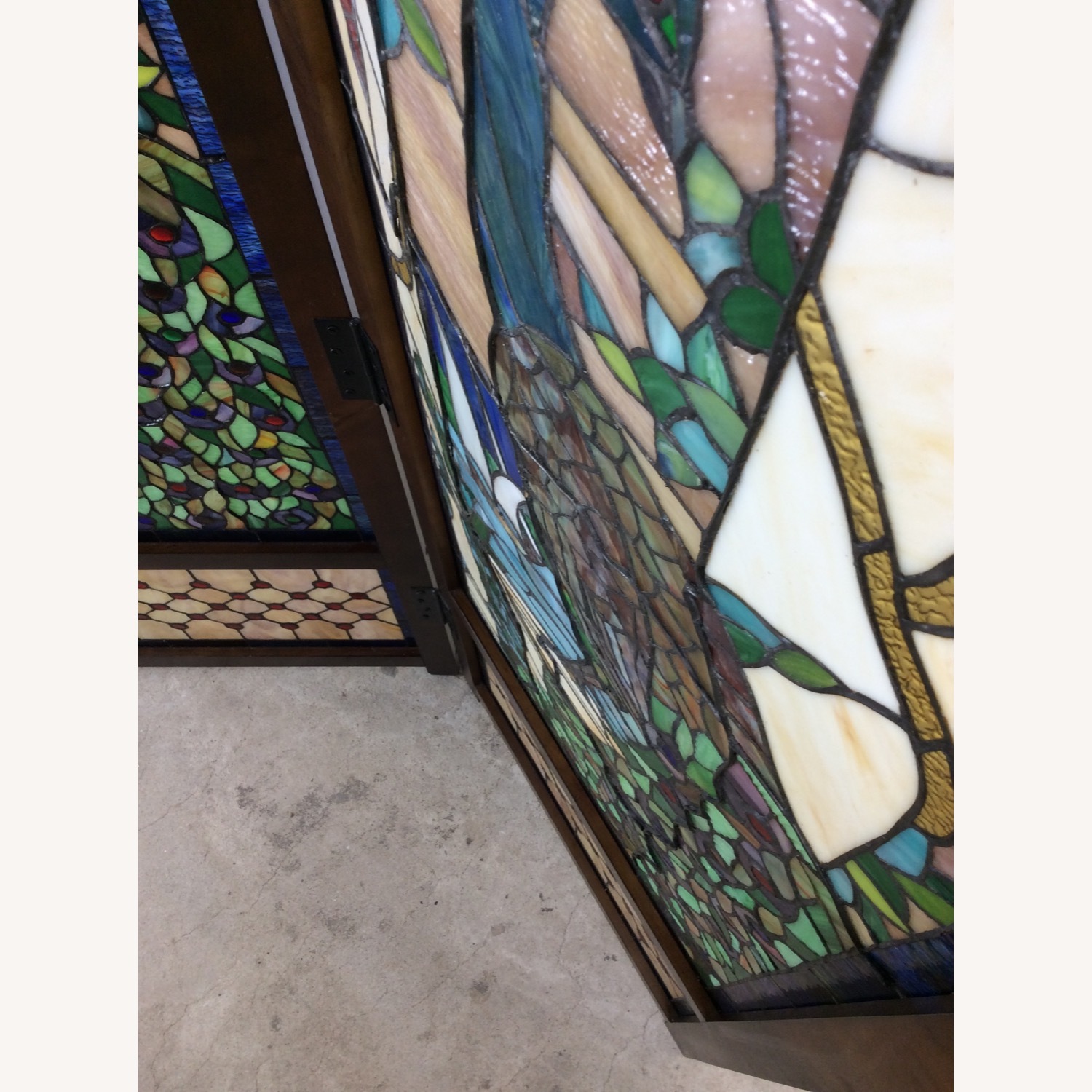 Vintage Stained Glass Peacock Room Divider Screen - image-22