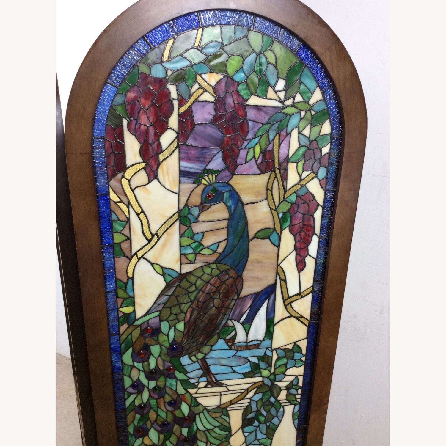 Vintage Stained Glass Peacock Room Divider Screen - image-3