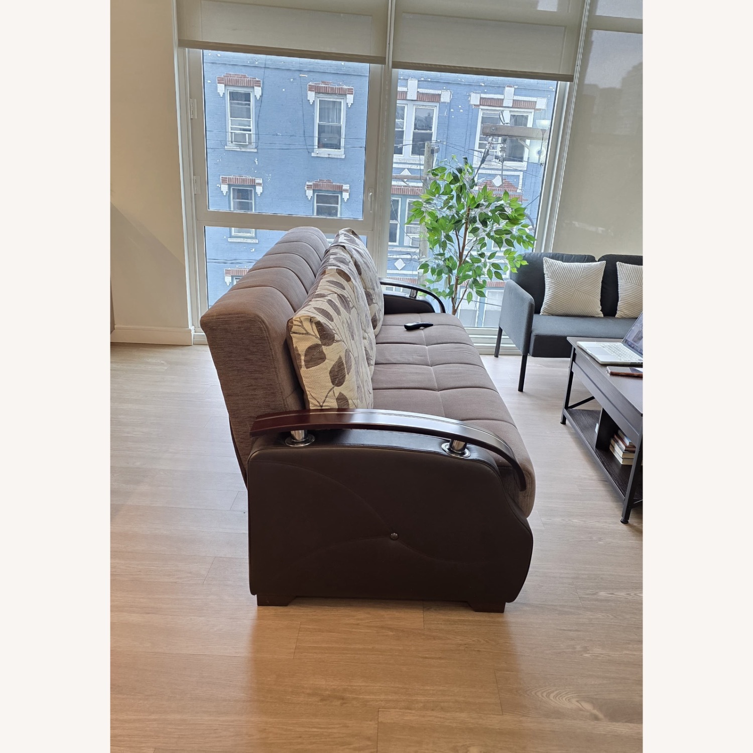 Light Brown Wood Sleeper Sofa - image-3