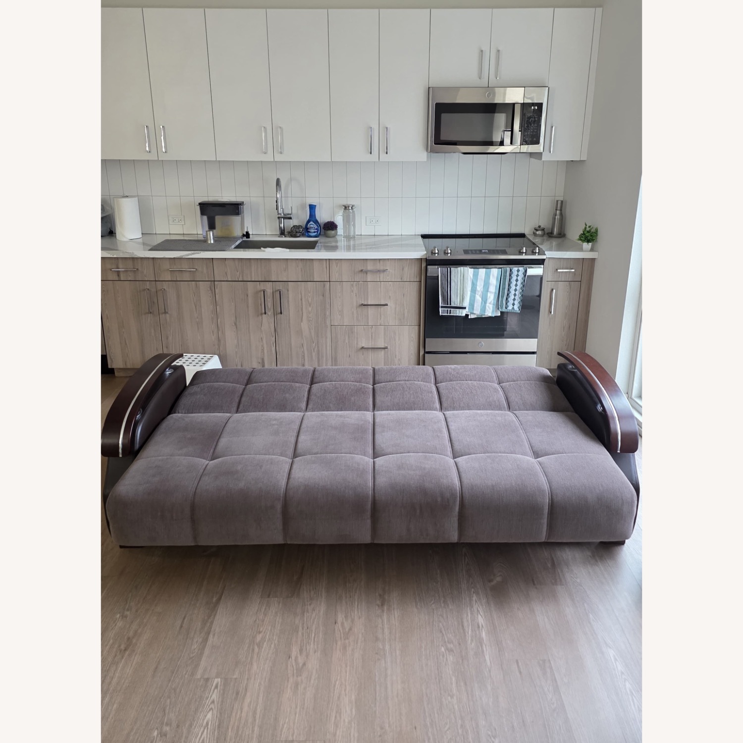 Light Brown Wood Sleeper Sofa - image-2