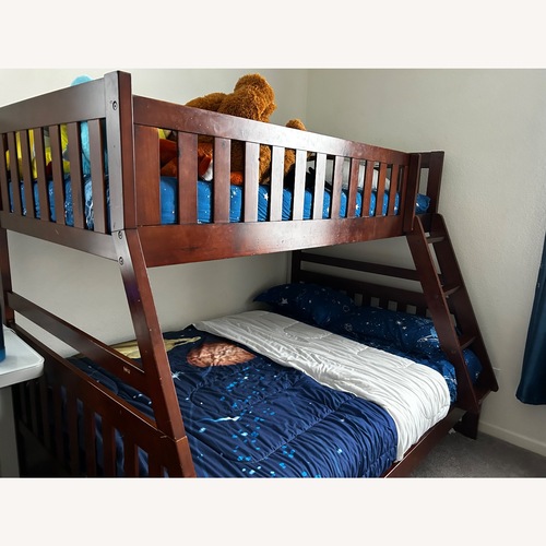 Used Bunk Bed King Brown Wood Bunk Bed Frame for sale on AptDeco