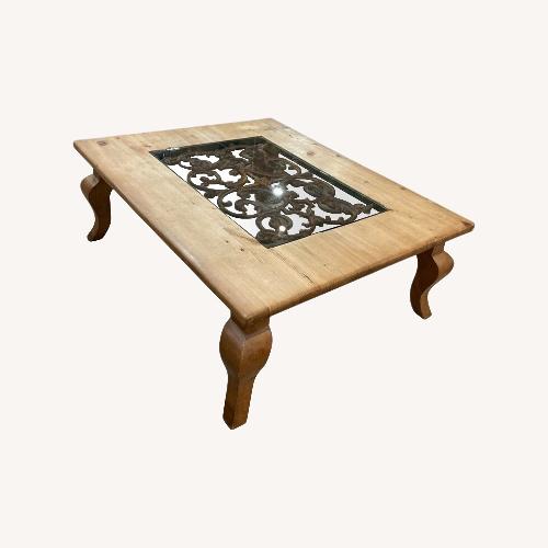 Used Rustic Wood w Glass Insert Coffee Table for sale on AptDeco