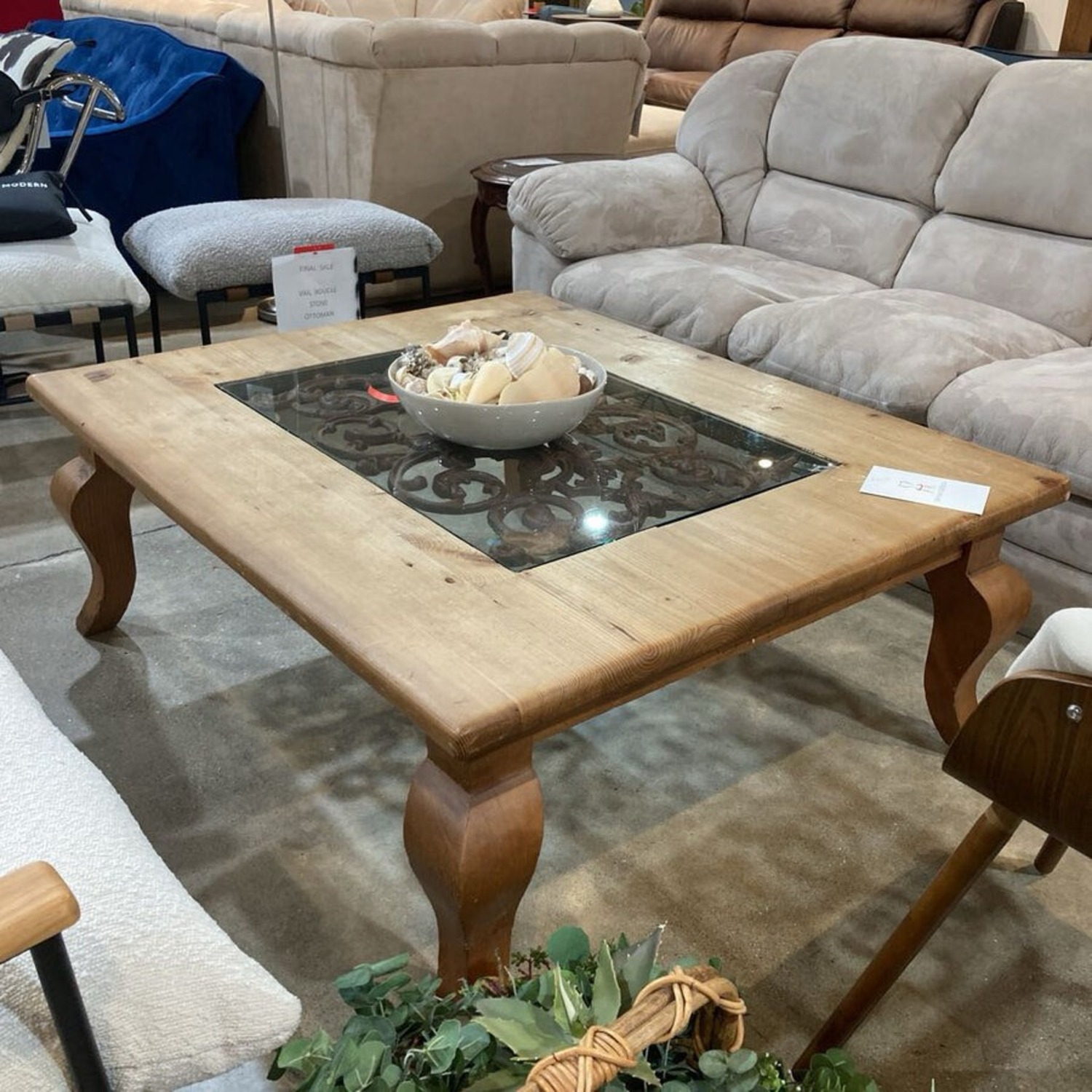 Rustic Wood w Glass Insert Coffee Table - image-2