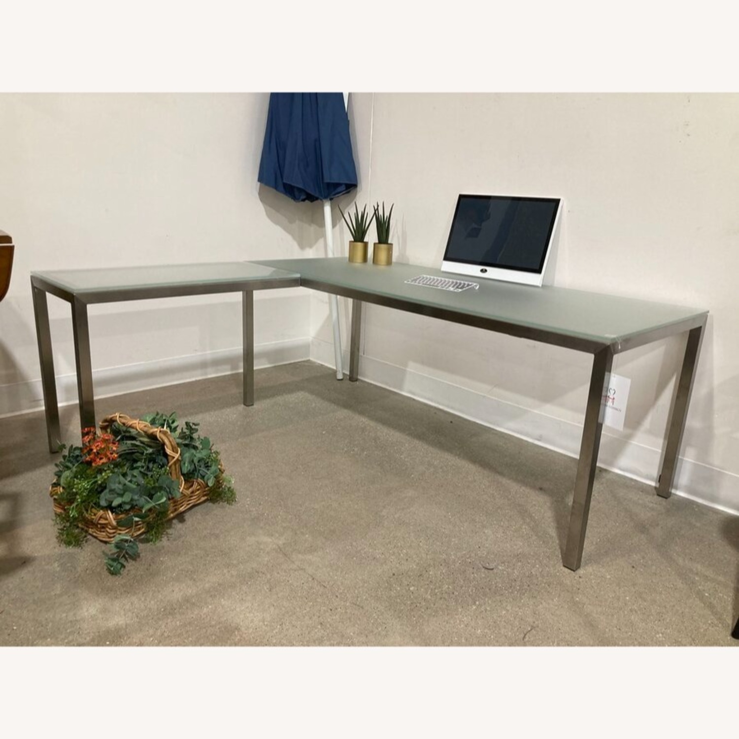 Room & Board Parsons Stainless Steel & Glass L-Shape Desk - image-2